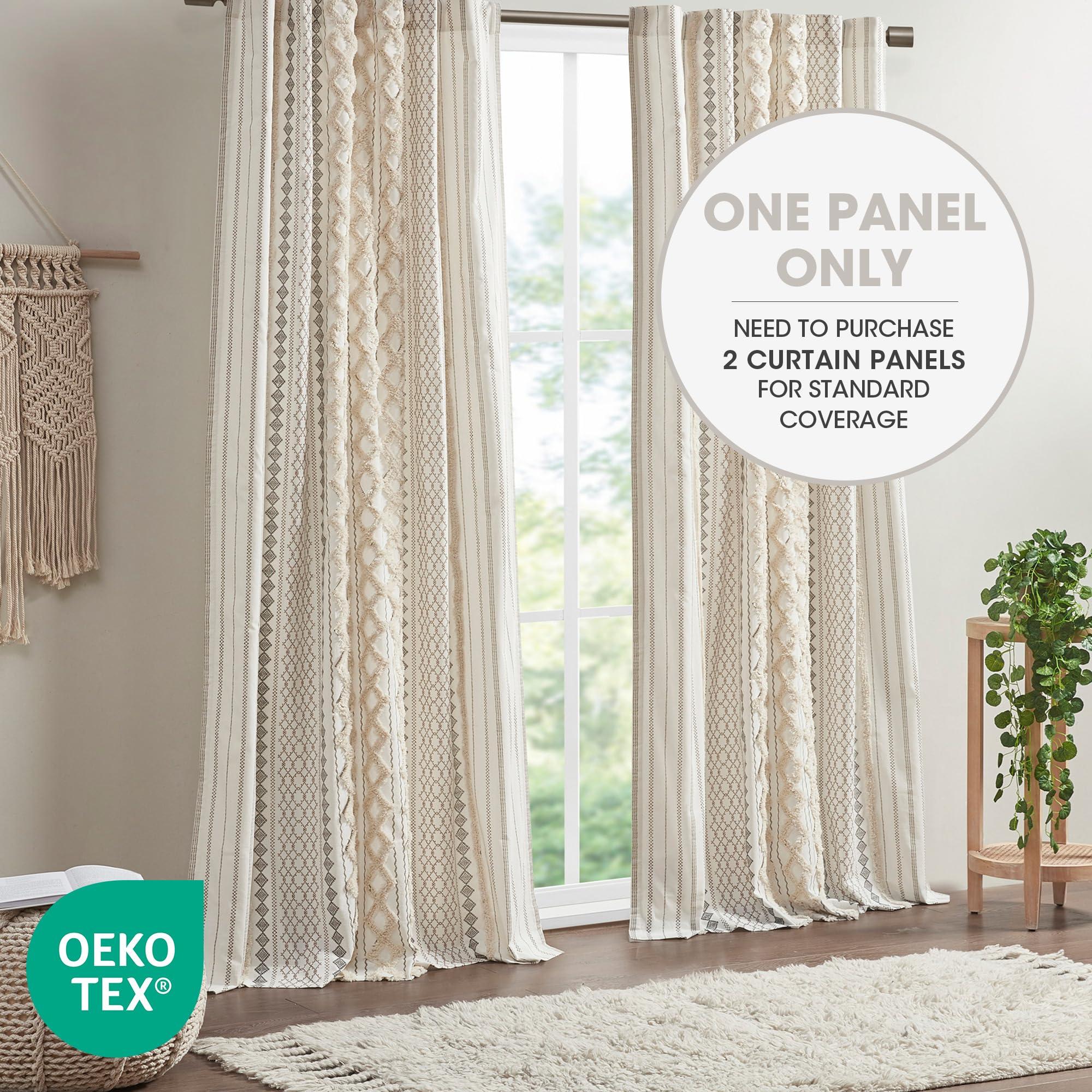 INK+IVY Imani 100% Cotton SINGLE PANEL Curtain Tufted Chenille Stripe Geometric Print Mid-Century Look Rod Pocket Top Drape for Living Room, Privacy Window Treatment for Bedroom, 50" x 84", Ivory - Image 6