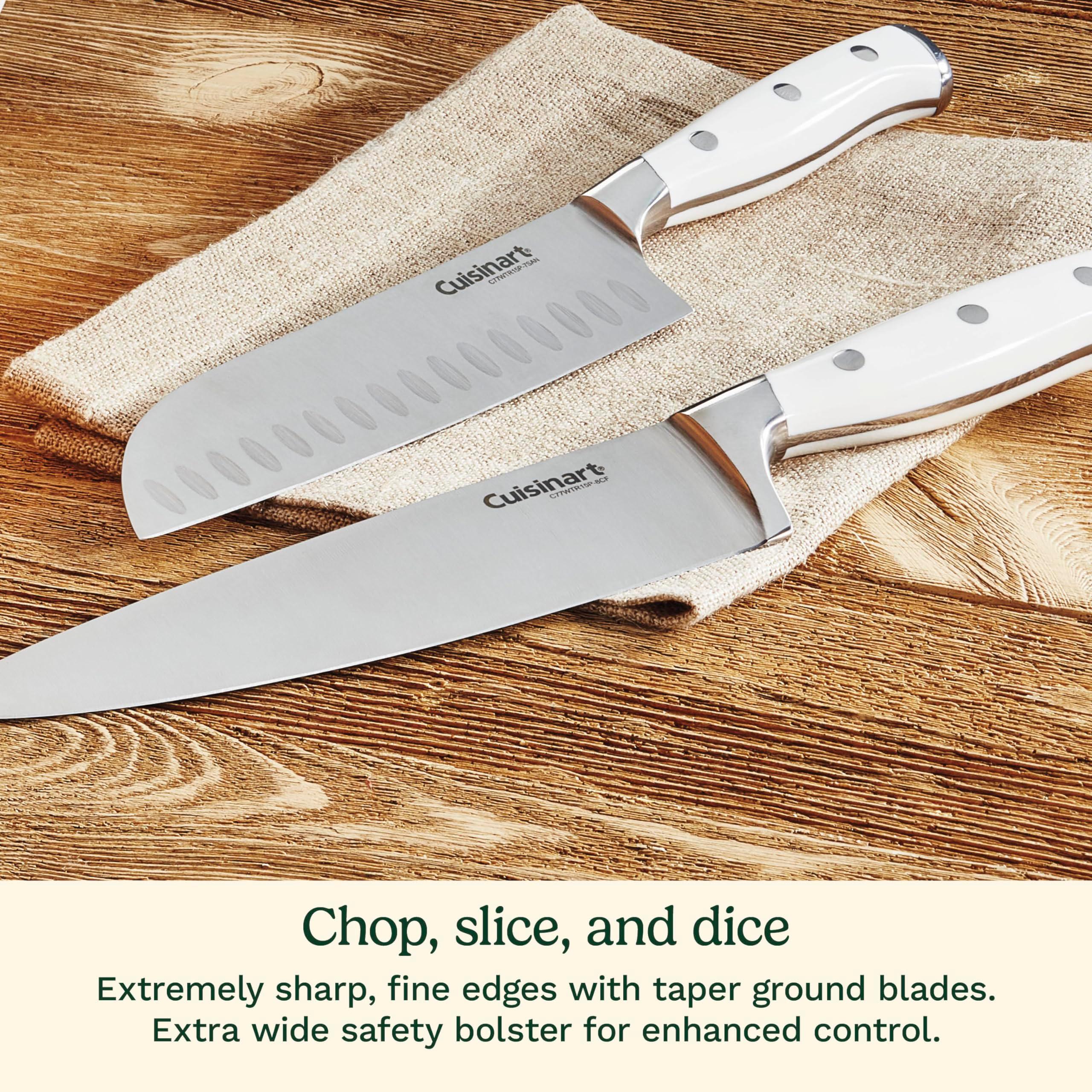 Cuisinart 15-Piece Knife Set with Block, High Carbon Stainless Steel, Forged Triple Rivet, White, C77WTR-15P - Image 5