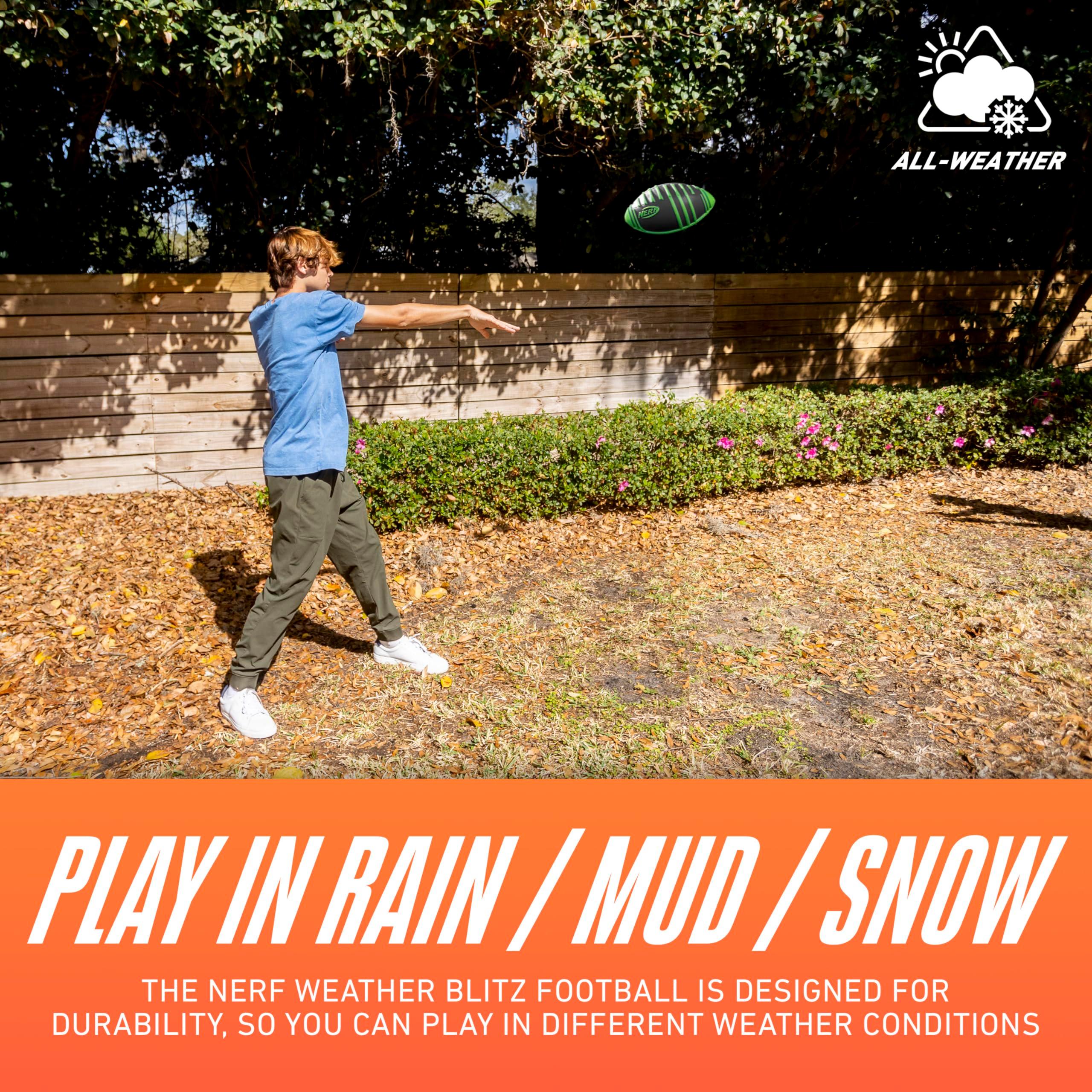 Nerf Weather Blitz Foam Football for All-Weather Play - Easy-to-Hold Grips – Great for Indoor and Outdoor Games - Green - Image 4