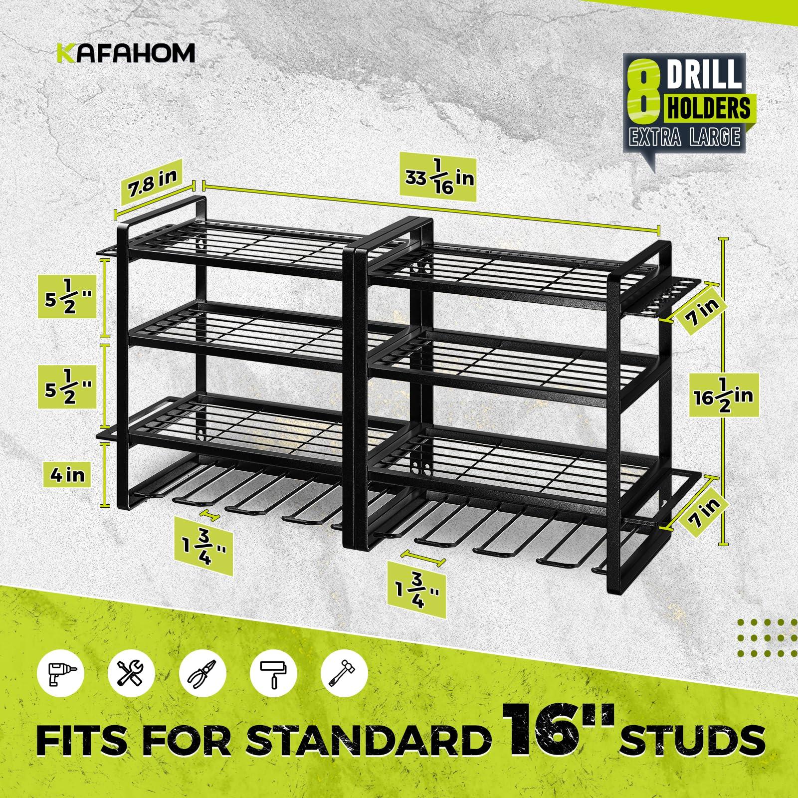 KAFAHOM Power Tool Organizer, 8 Drill Holder Wall Mount, 4 Layers Garage Tool Organizers and Storage Rack, Tool Shelf with Screwdriver/Plier/Hammer Holder - Image 2
