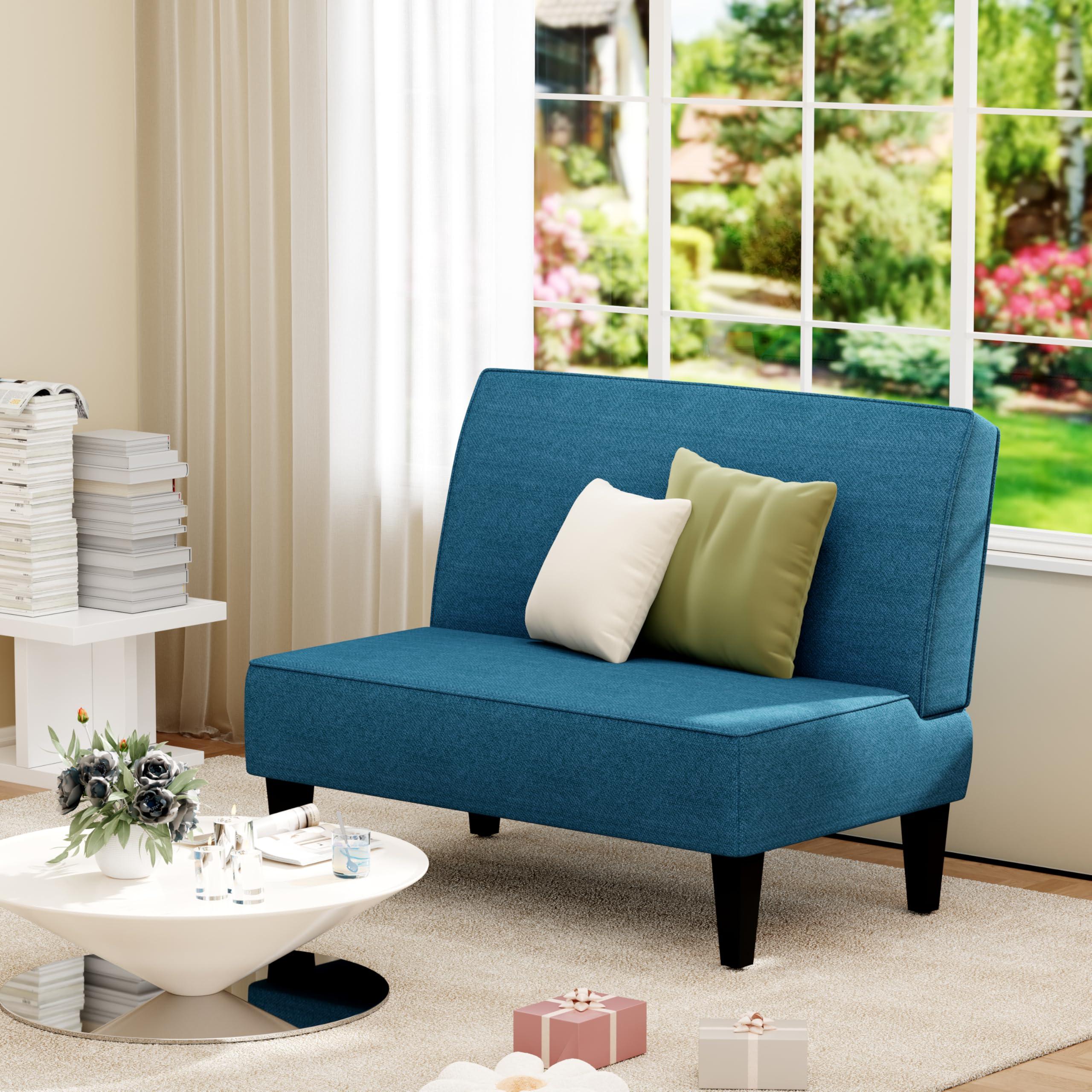 Changjie Furniture Small Loveseat Sofa Upholstered Mini Couch for Small Spaces 2-Seater Sofa Couch with Wooden Legs for Bedroom Living Room(Blue) - Image 7