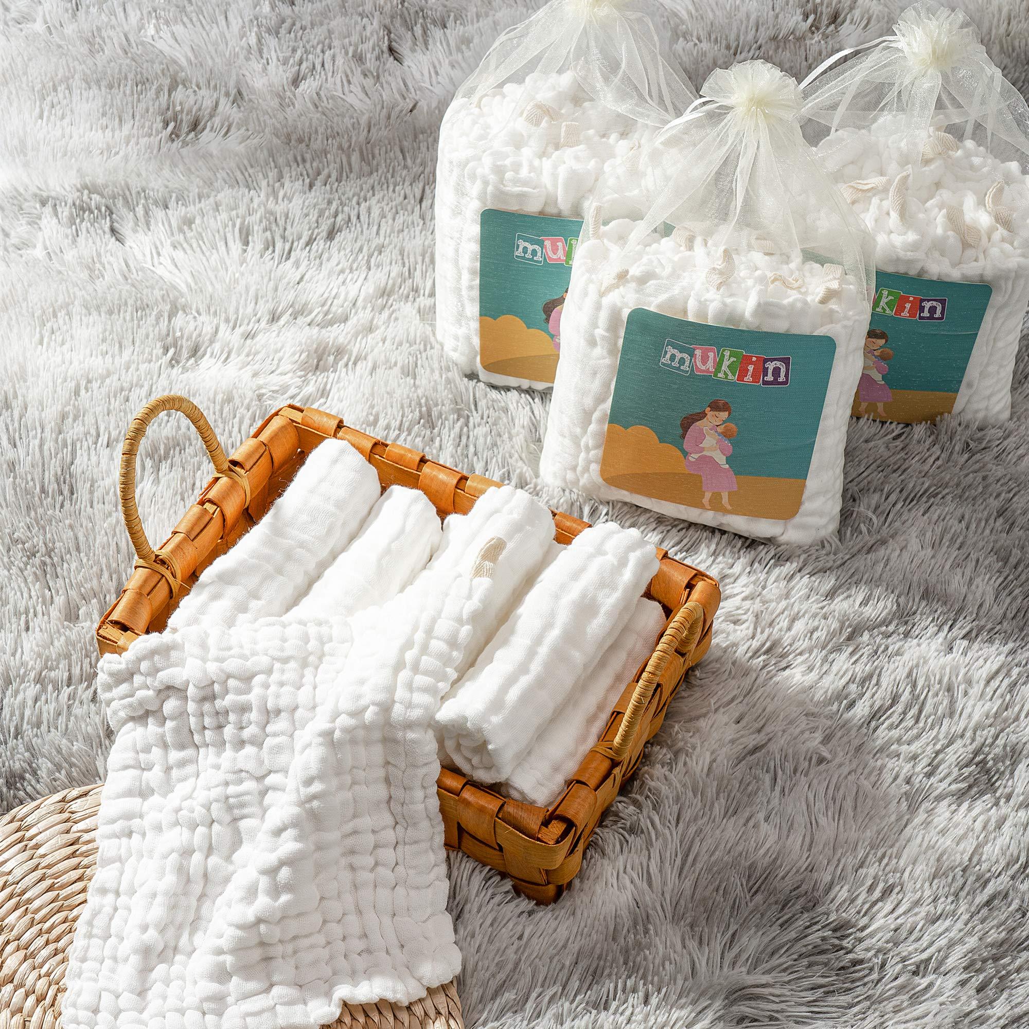 Baby Muslin Washcloths- Natural Organic Cotton Baby Wipes - Soft Newborn Baby Face Towel for Sensitive Skin- Baby Registry as Shower Gift, 10 Pack 10x10 inches By MUKIN (White) - Image 7