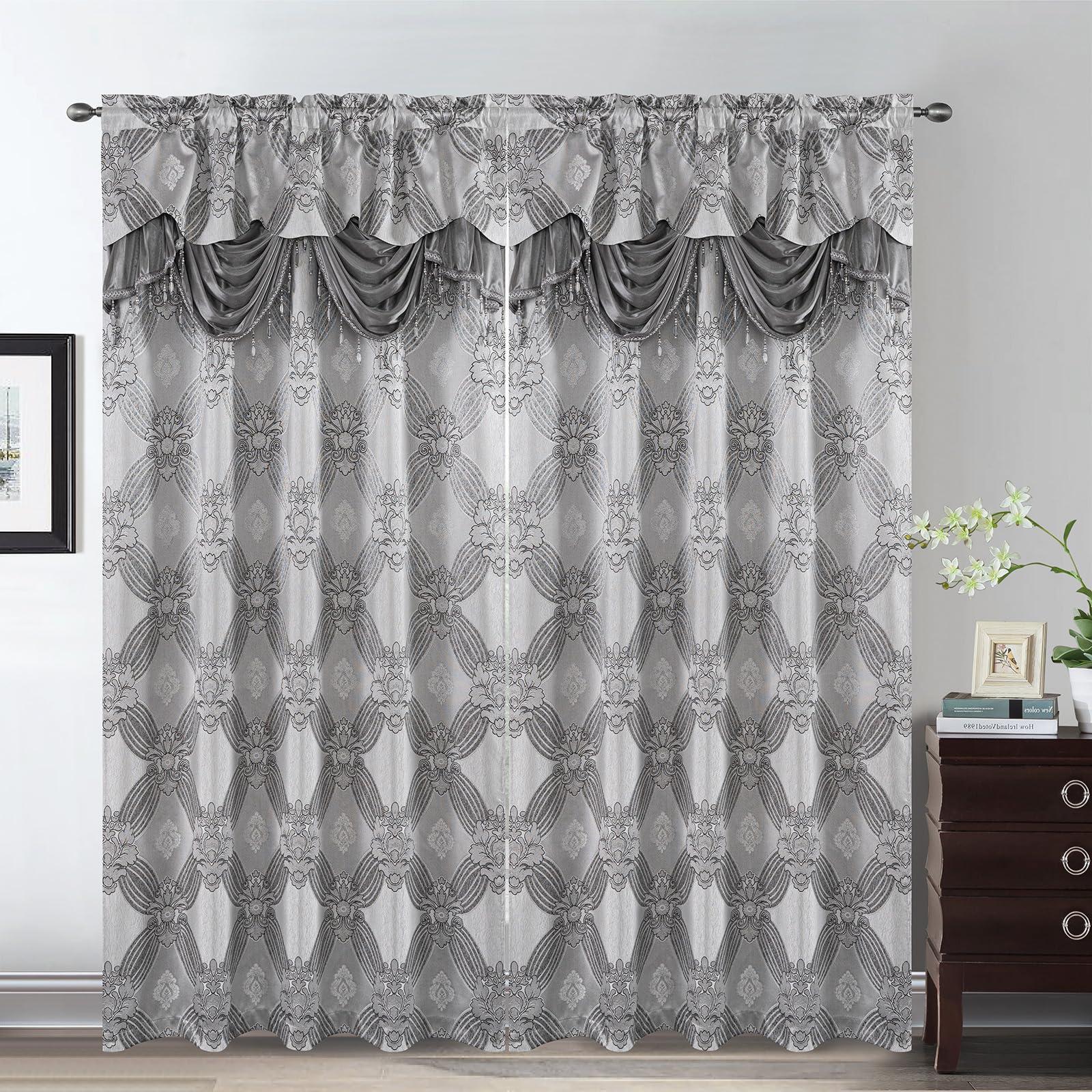 Petrichor Elegance Curtains with Gold Silver Threads 2 Panels Set - Luxury Window Treatment Attached Valance, Sheer Backing, and 2 Tie Backs for Bedroom and Living Room, 54x84 inches, Silver - Image 3