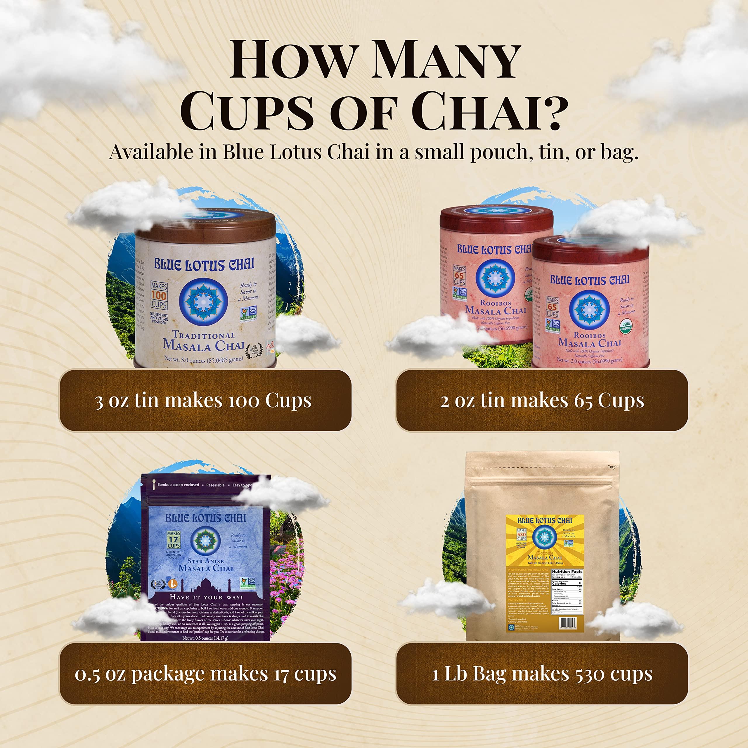 Blue Lotus Chai Tea - Traditional Masala Chai - Makes 100 Cups - 3 Ounce Masala Spiced Chai Powder with Organic Spices - Instant Indian Tea No Steeping - No Gluten - Image 7