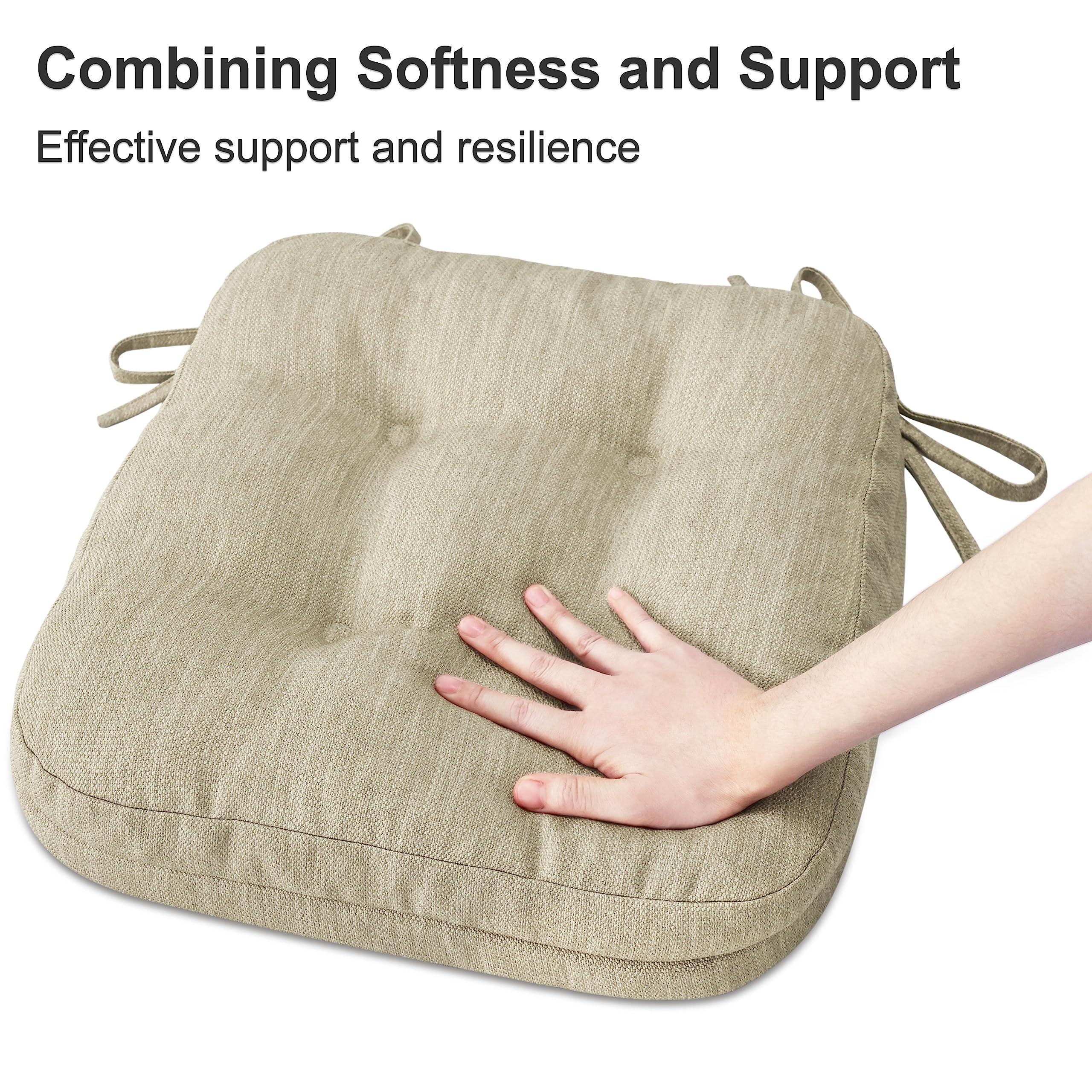 Shinnwa Dining Chair Cushions Set of 6, Dual-Layer Memory Foam Kitchen Chair Cushions, Patented Design Seat Pads with Ties, 16.5 x 16.5 x 3.5in, 6 Pack, Beige - Image 5
