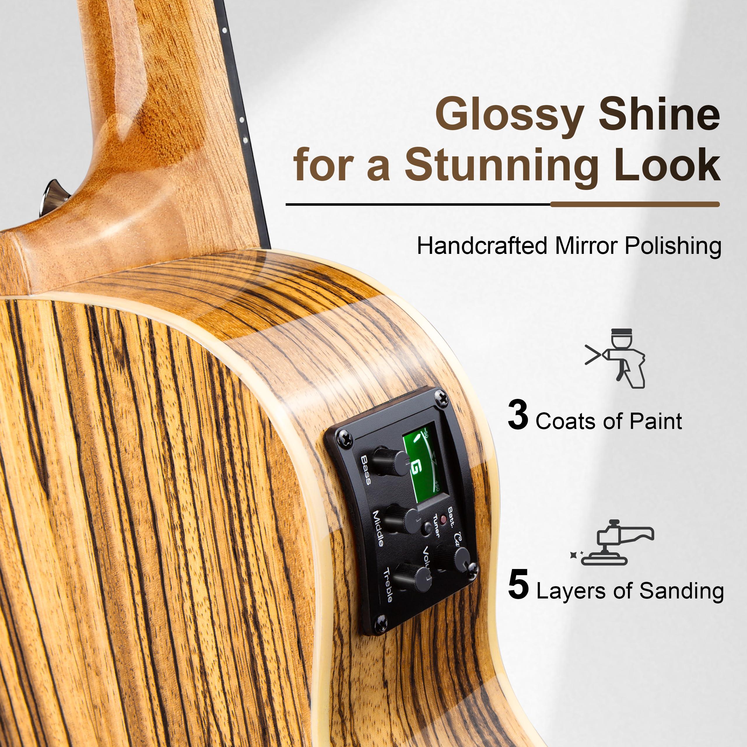 Caramel 30 inch CB103 Zebra wood High Gloss Baritone LCD color display Electric Ukulele Professional Ukelele Kit Beginner Travel Guitar Starter Pack Bundle, Padded Gig Bag, Strap Set - Image 4
