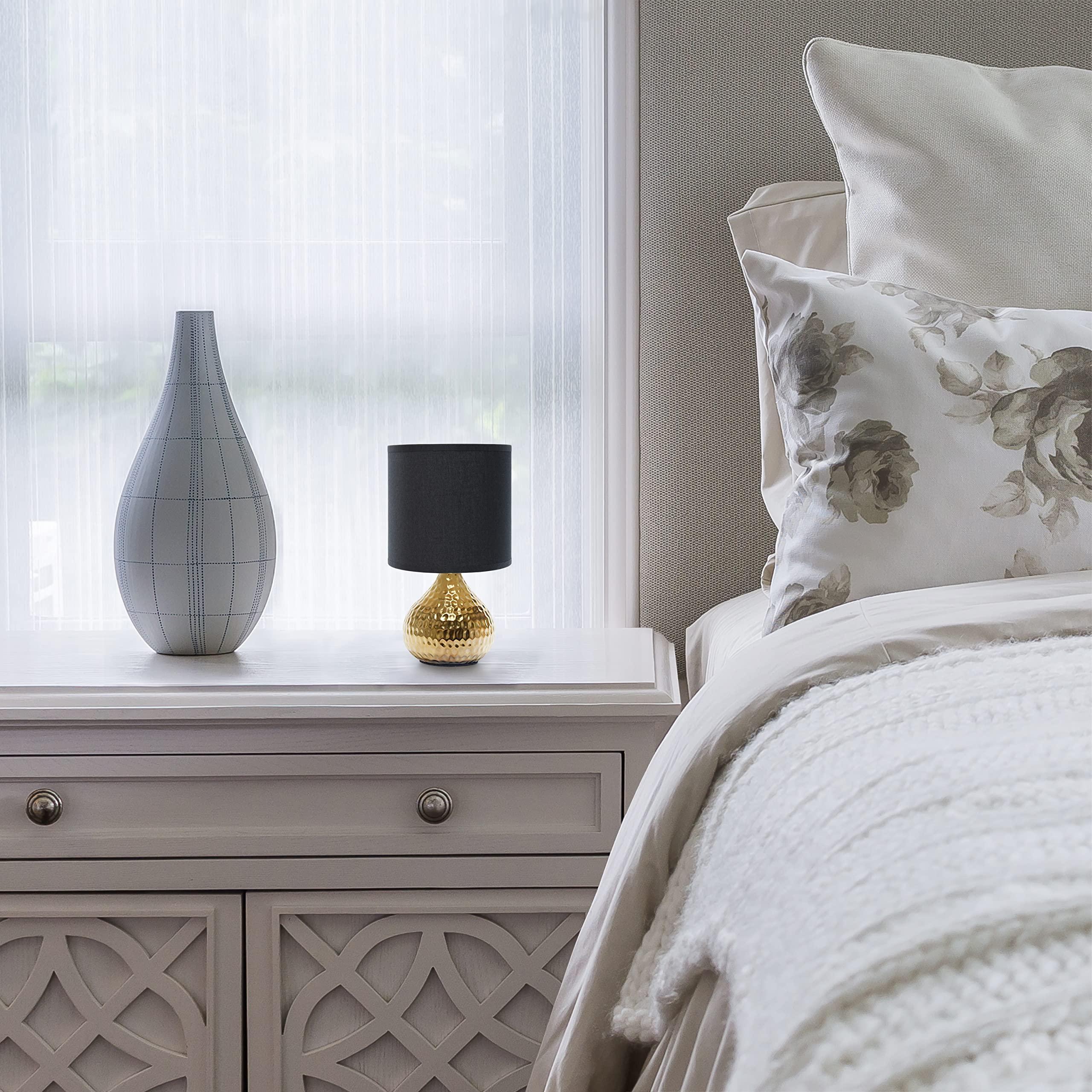Simple Designs LT2073-GDB Mini Hammered Texture Gold Drip Table Lamp with Black Shade - Image 2