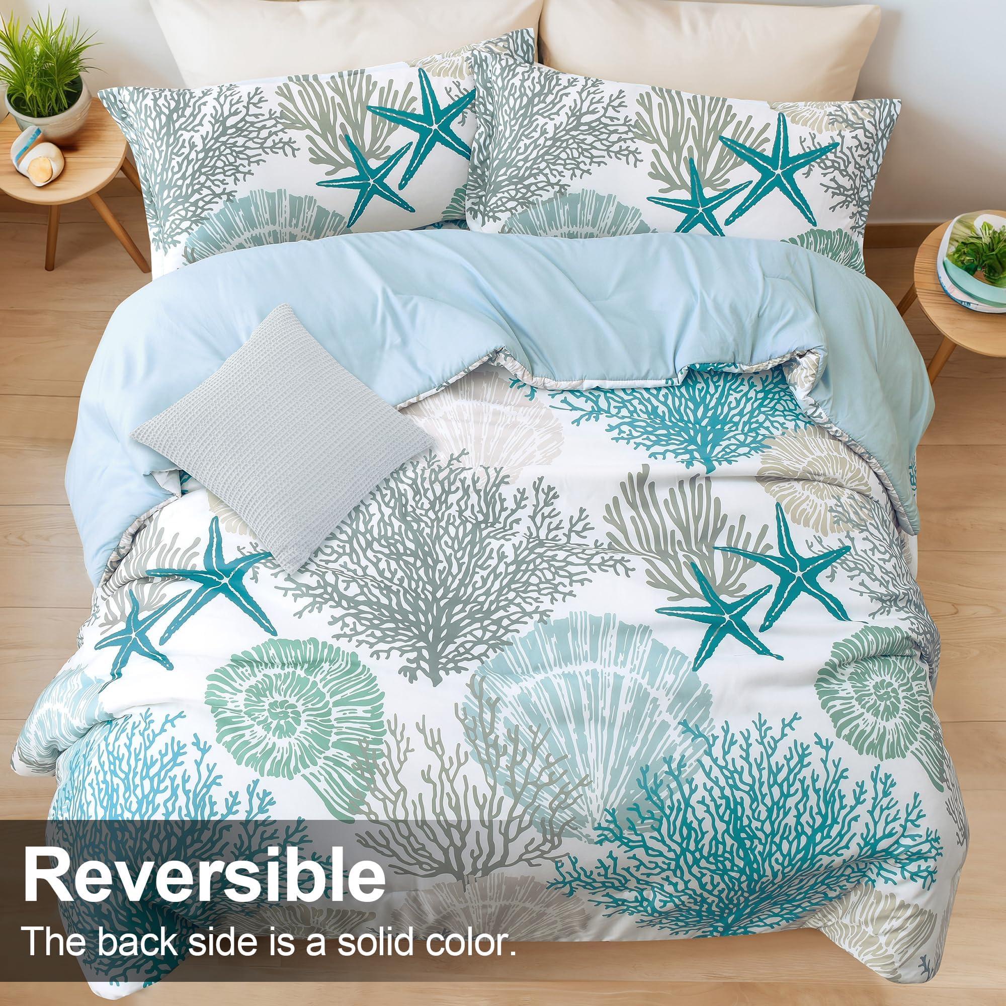 Tritard Coastal Comforter Set Queen Size 3 Piece, Soft Beach Themed Comforter, Ocean Nautical Lightweight Bedding Sets for All Seasons, (1 Reversible Comforter and 2 Pillow Shams), 90''x90'', C1 - Image 4