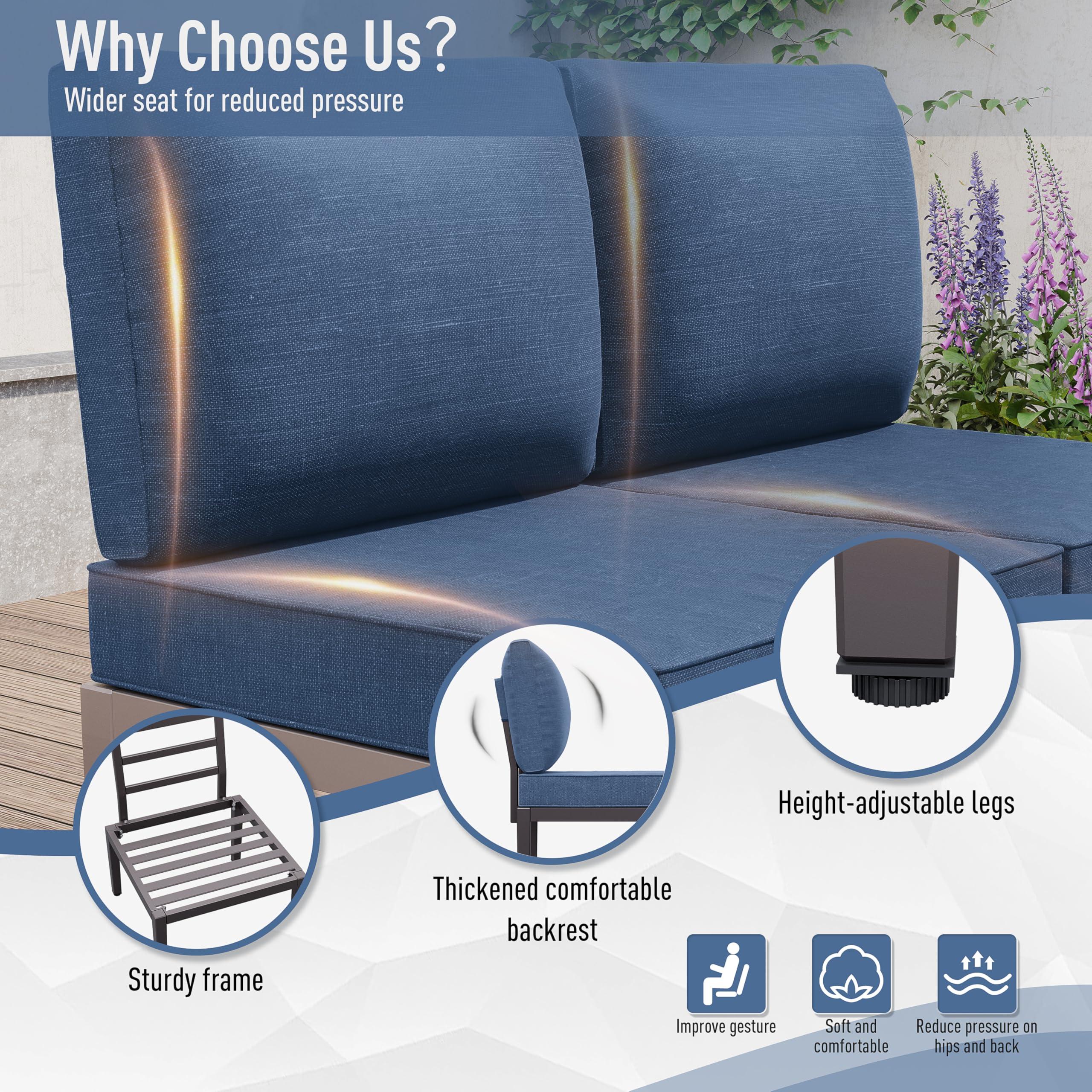 Kurapika 7 Pieces Metal Patio Furniture Set Modern Metal Outdoor Conversation Sets, Patio Sectional Sofa w/5 Inch Cushion and Coffee Table, Navy Blue - Image 3