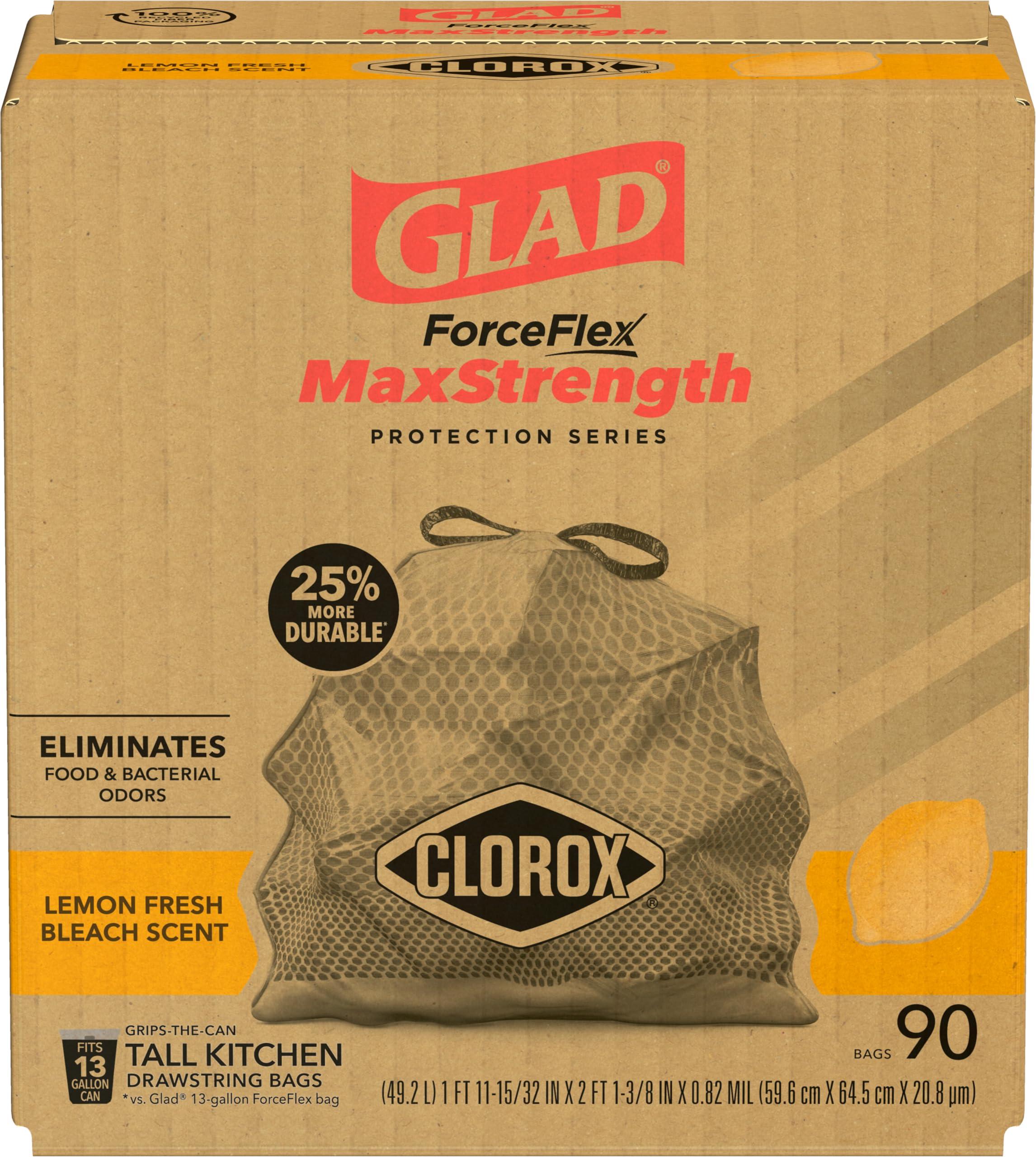 Glad ForceFlex MaxStrength with Clorox Trash Bags, 13 Gal, Lemon Fresh Bleach, 90 Ct, Pack May Vary - Image 6
