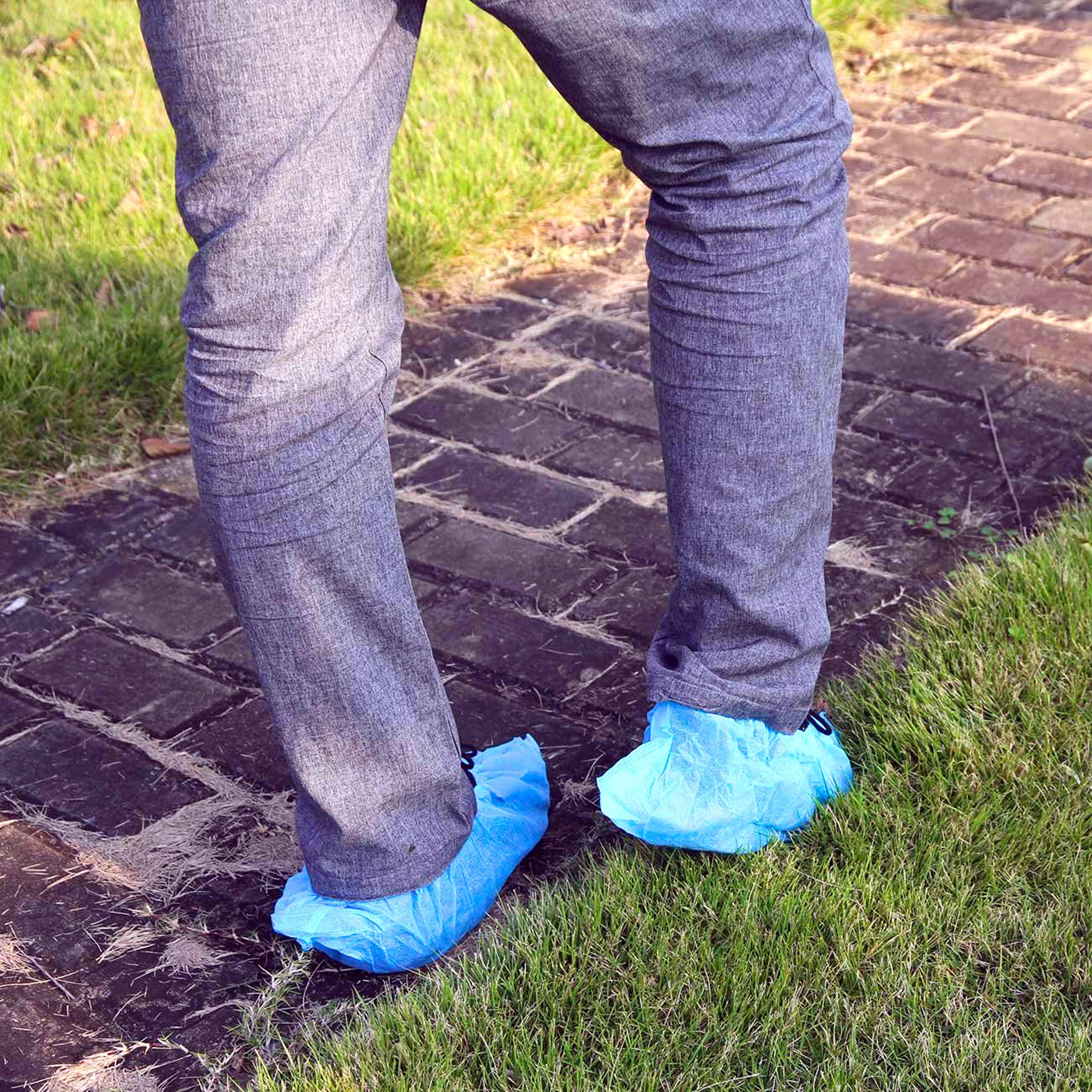 G & F Products Disposable Shoe Covers, Slip-Resistant Booties, Heavy-Duty, Waterproof, Elastic Band, Non-Slip Silicone Sole, Reusable, Protects Floors, Blue, 11 Us Men & 13 Us Women, X-L 100 Pieces - Image 5