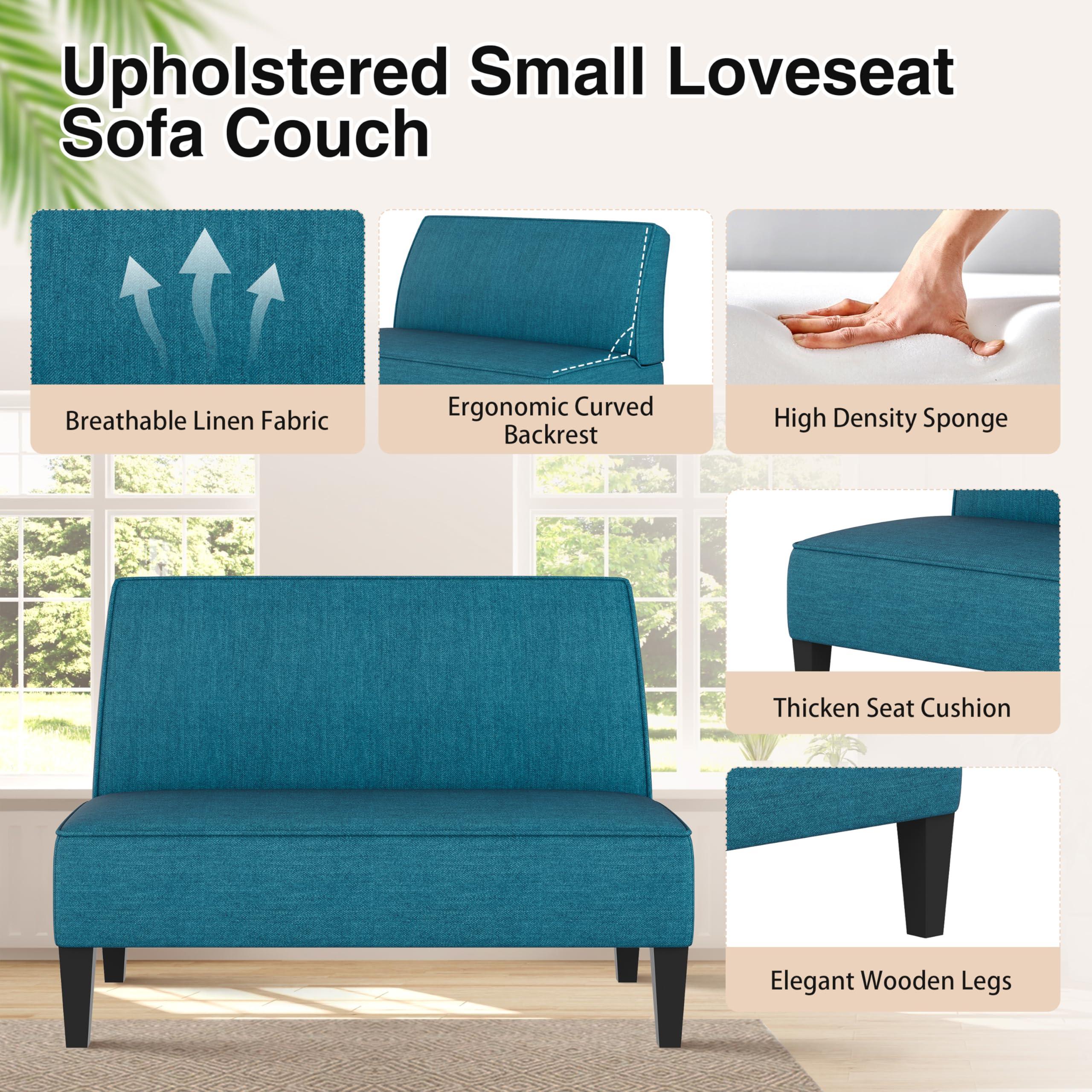 Changjie Furniture Small Loveseat Sofa Upholstered Mini Couch for Small Spaces 2-Seater Sofa Couch with Wooden Legs for Bedroom Living Room(Blue) - Image 4