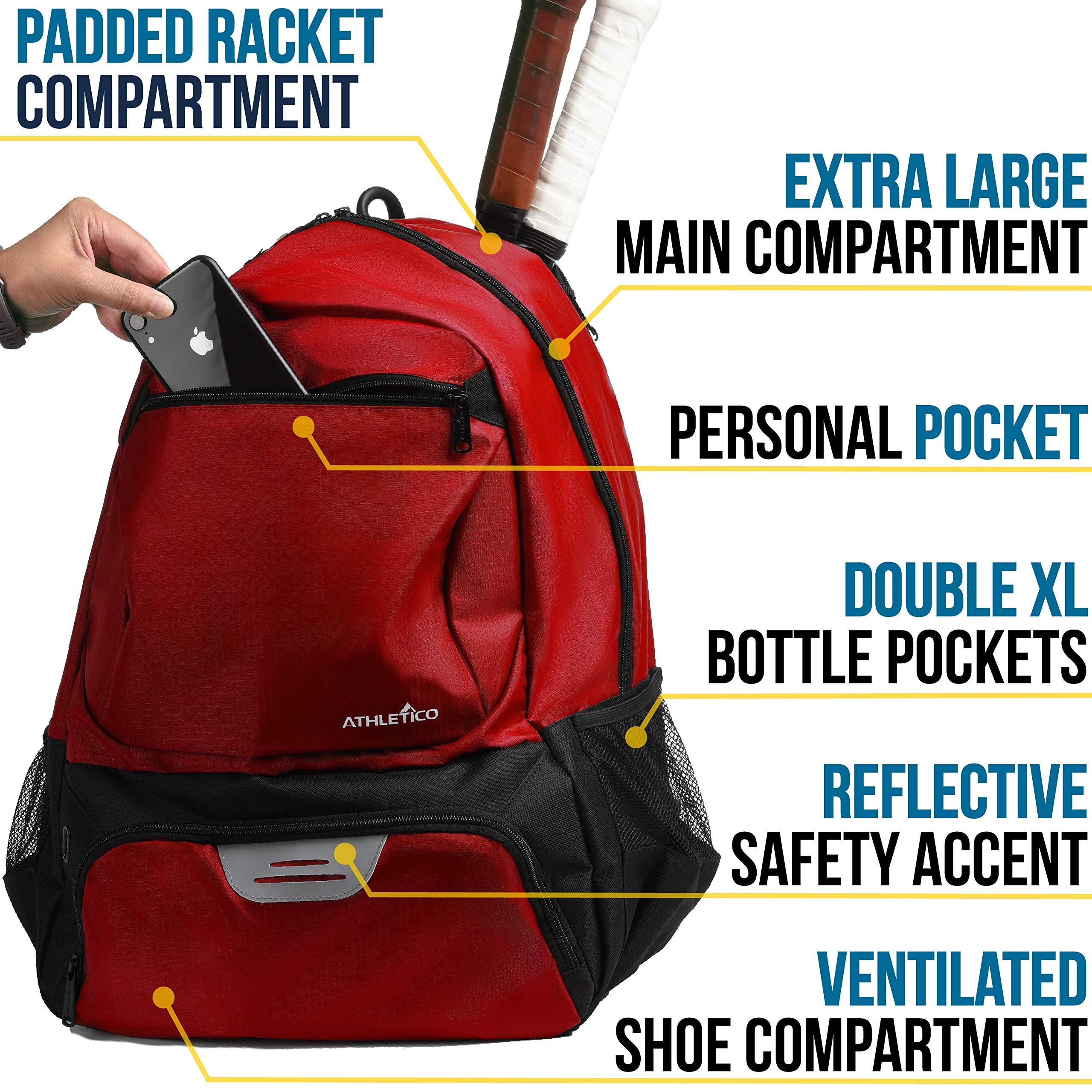 Athletico Premier Tennis Backpack - Tennis Bag Holds 2 Rackets in Padded Compartment | Separate Ventilated Shoe Compartment | Tennis Bags for Men or Women - Image 4