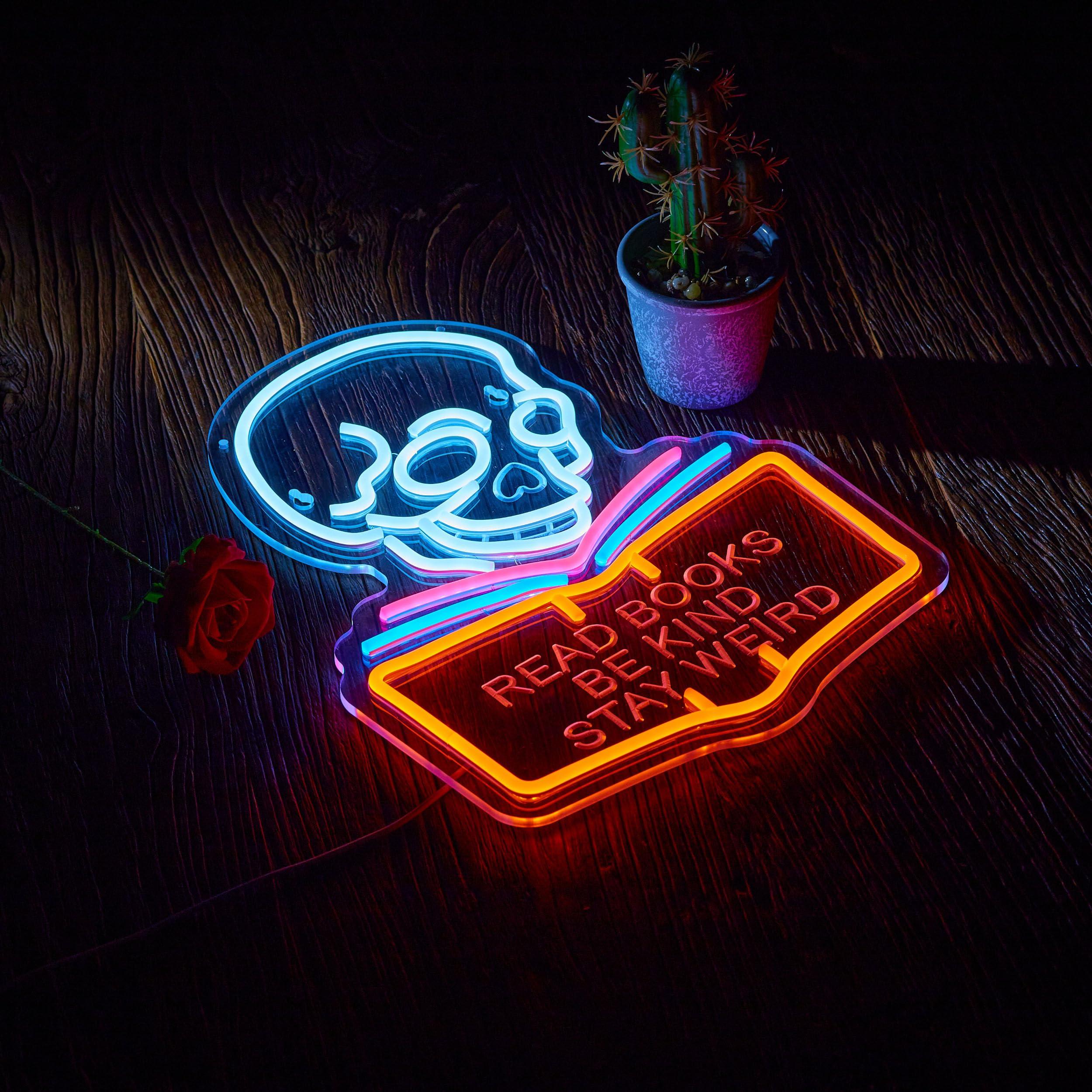 Read Books Be Kind Stay Weird Neon Sign for Wall Décor Dimmable LED Skull Neon Light USB Powered Neon Art Signs Decor - Image 6