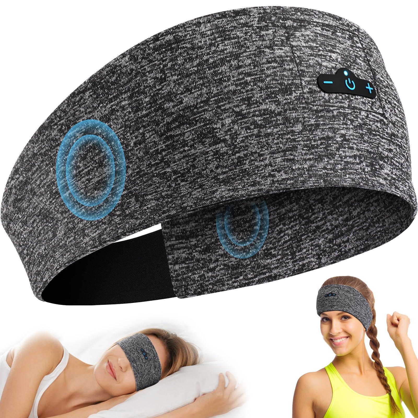 Headband Headphones Bluetooth 5.2 Headband for Side Sleeper, 14 Hour Playtime, Wireless Headband with HD Stereo Speakers for Workout,Running,Yoga, Ideal Gifts for Men, Women, Teens, Grey