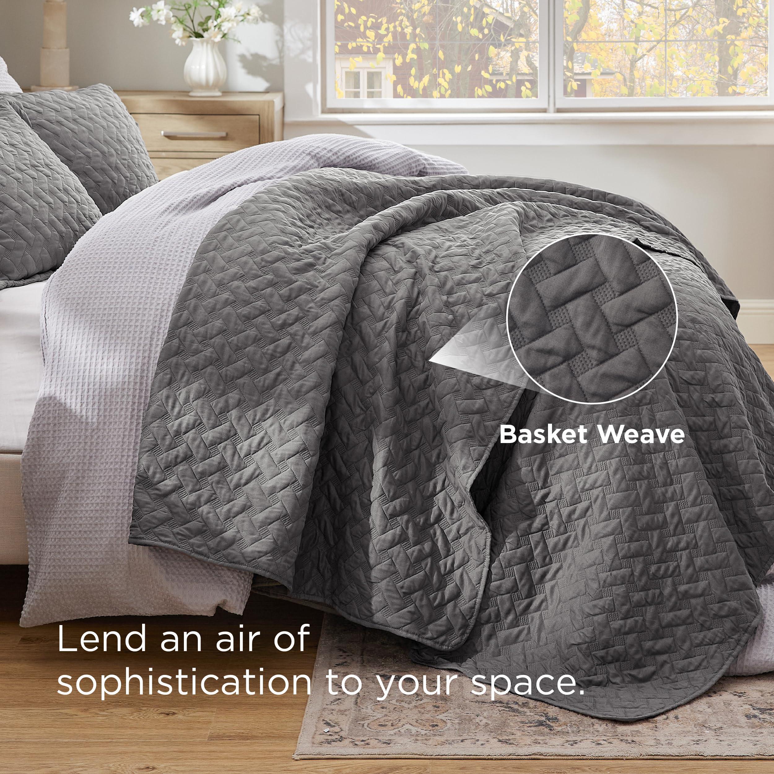 Bedsure Quilts Queen Size - Grey Bedspreads Queen Size with Basket Weave Pattern, Soft Quilt Bedding, Lightweight Comforter Coverlet for All Seasons (90" x 96") - Image 4