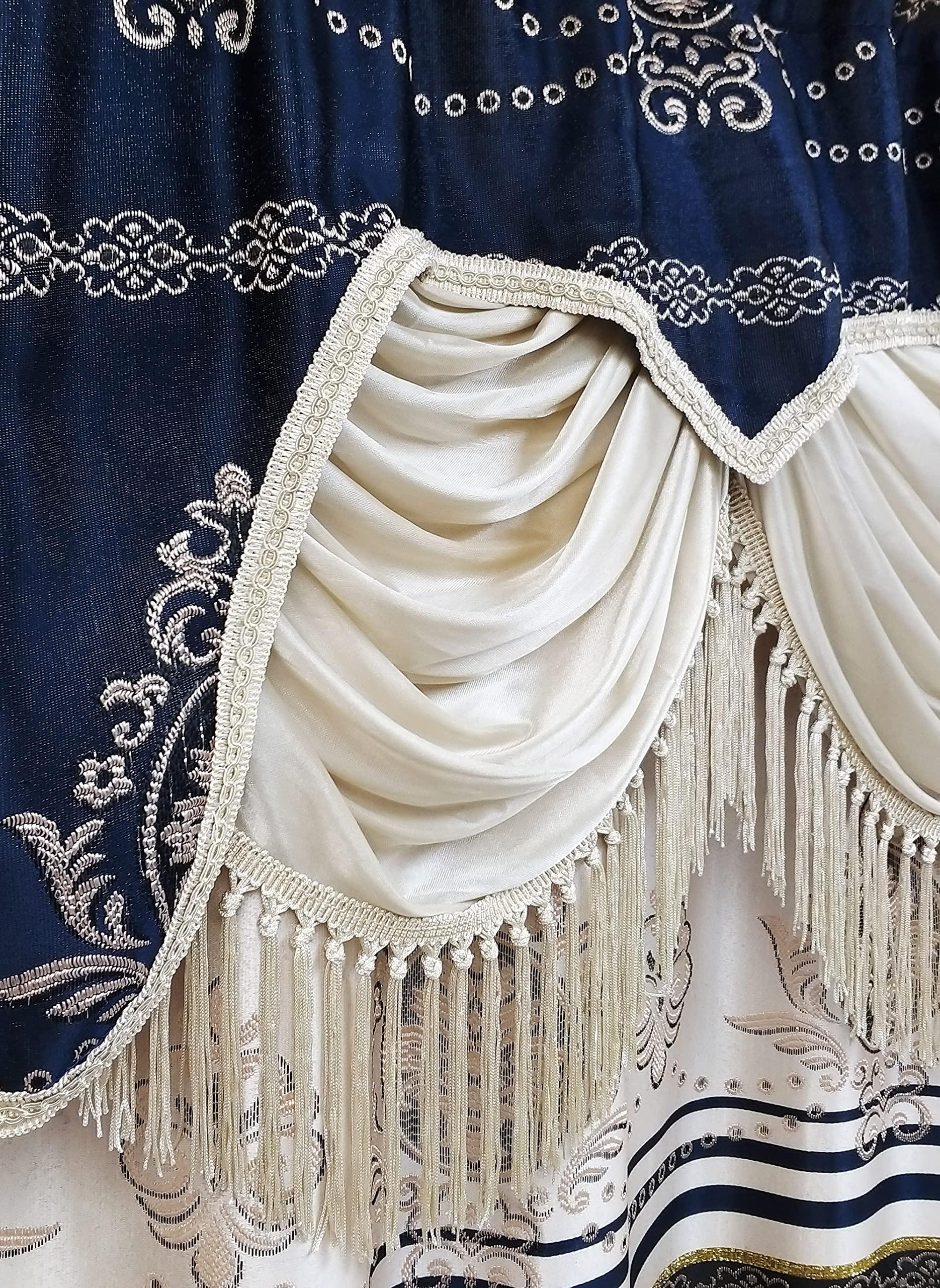 GOHD Harmony Horizon. Jacquard Farmhouse Window Curtain Panel Drape with Attached Fancy Valance. 2pcs Set. Each pc 54" Wide x 90" Drop with 18" Valance. (Navy Blue) - Image 5