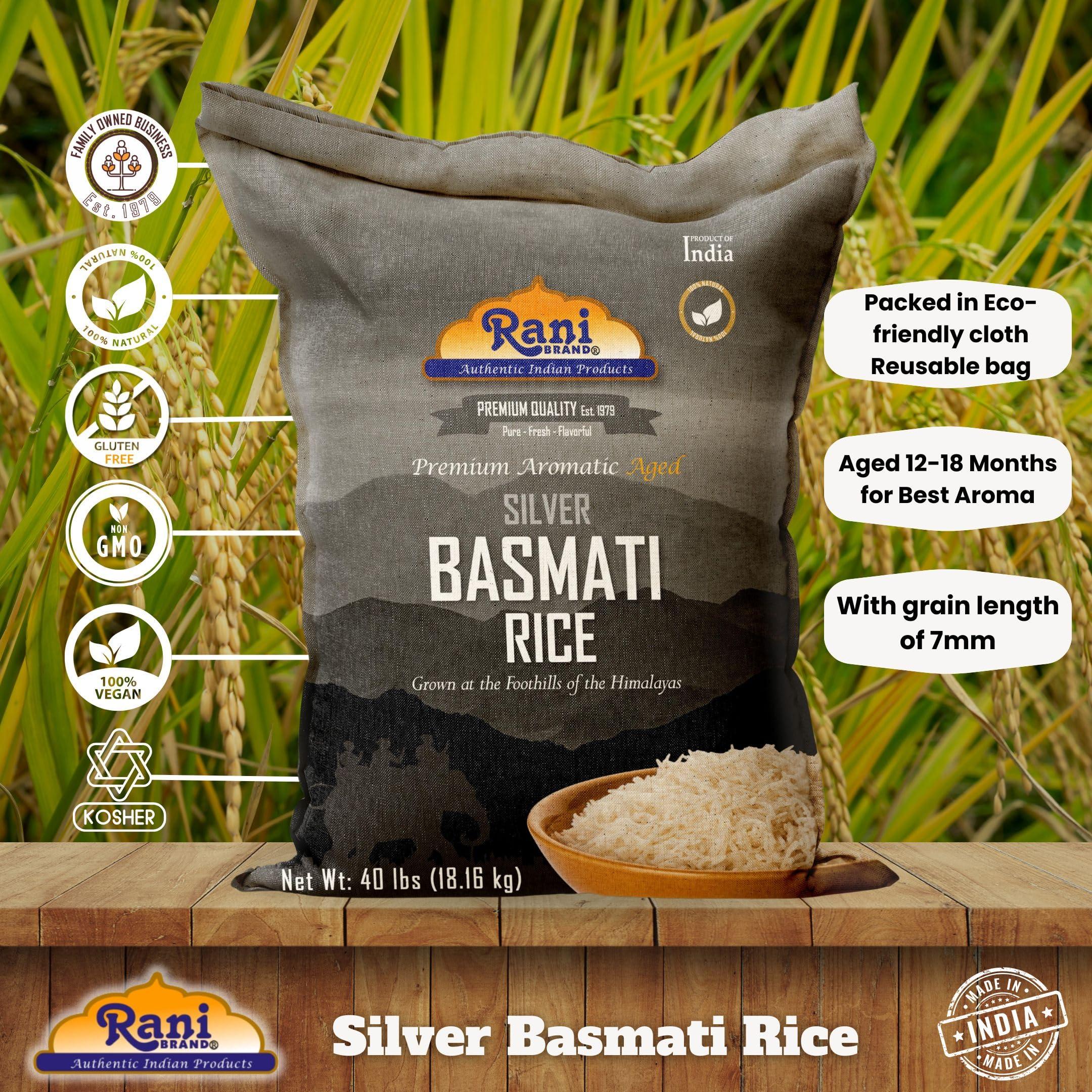 Rani Silver White Basmati Rice Extra Long Aged 40-Pound Bag, 640oz (40lbs) 18.16kg ~ All Natural | Gluten Friendly | Vegan | Indian Origin | Kosher | Export Quality - Image 5