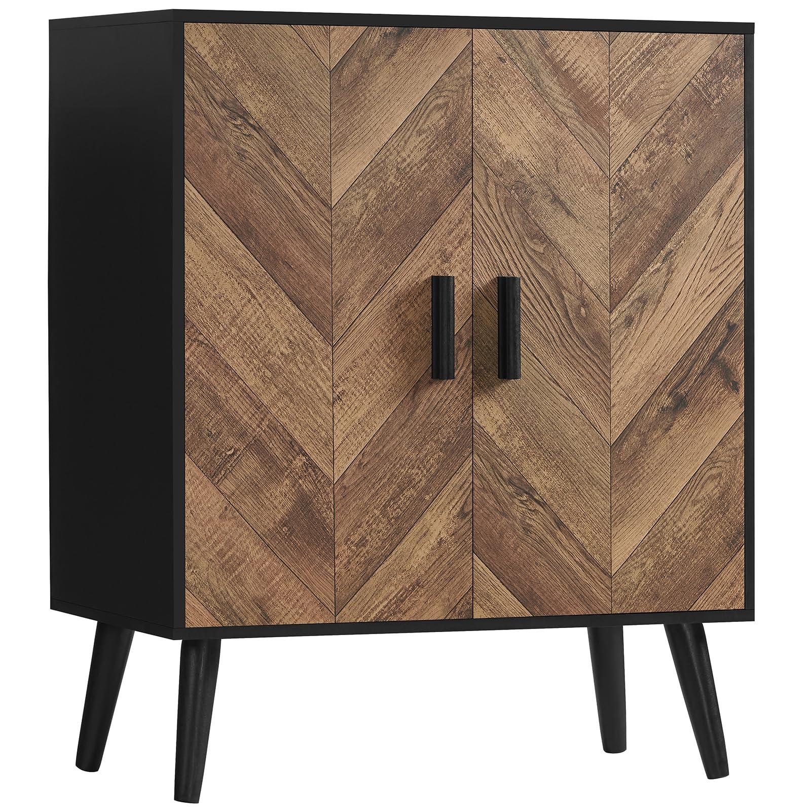 TEENFON Storage Cabinet with Adjustable Shelf & Doors, Sideboard Buffet Cabinet with Storage, for Dining Room, Living Room, Entryway, Black