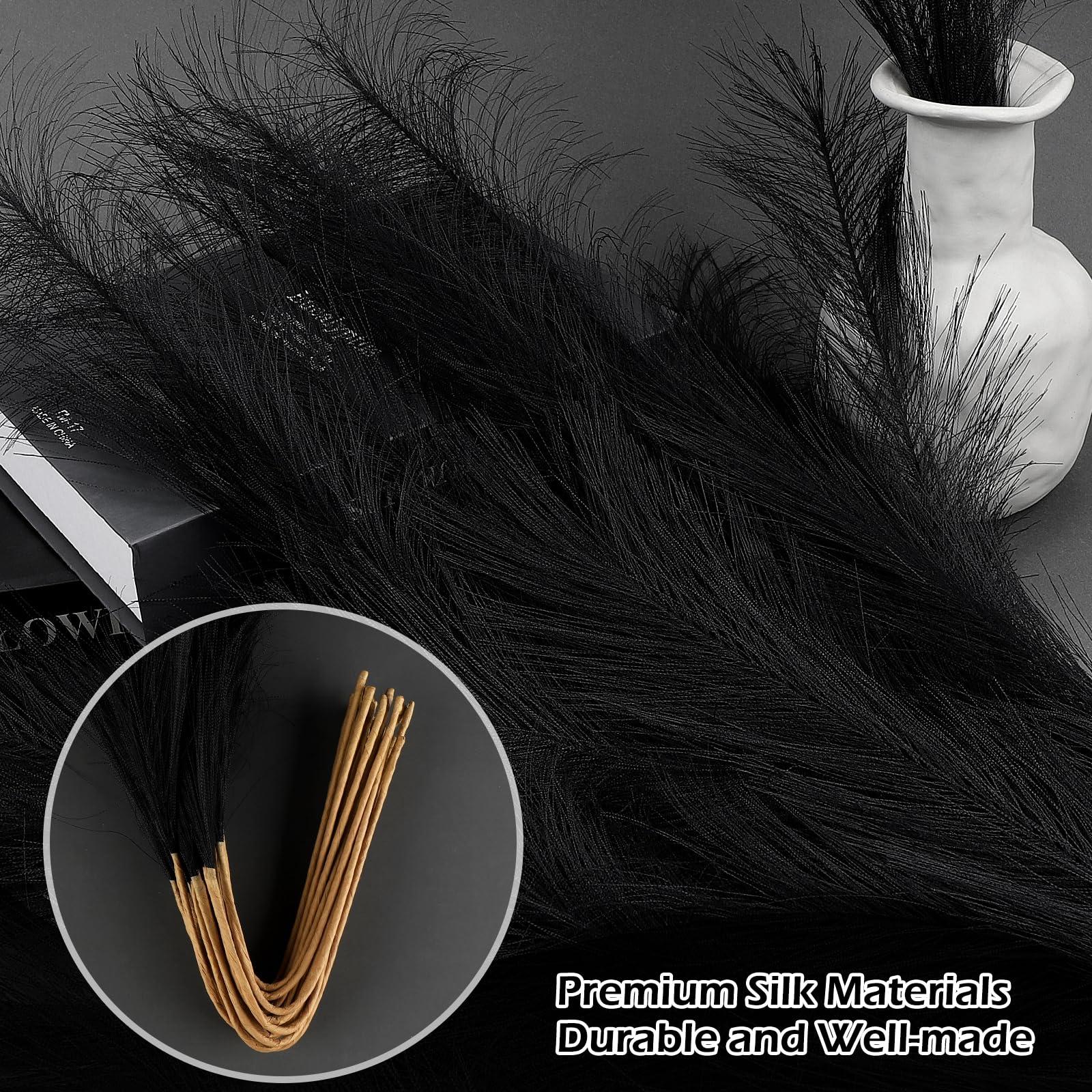 SeptCat 30 Pcs Pampas Grass Black Decor 21.7" Fluffy Faux Short Pampas Grass Artificial Small Pompas Grass Flower Vase Filler for Home Wedding Living Room Wall Party Decoration - Image 4