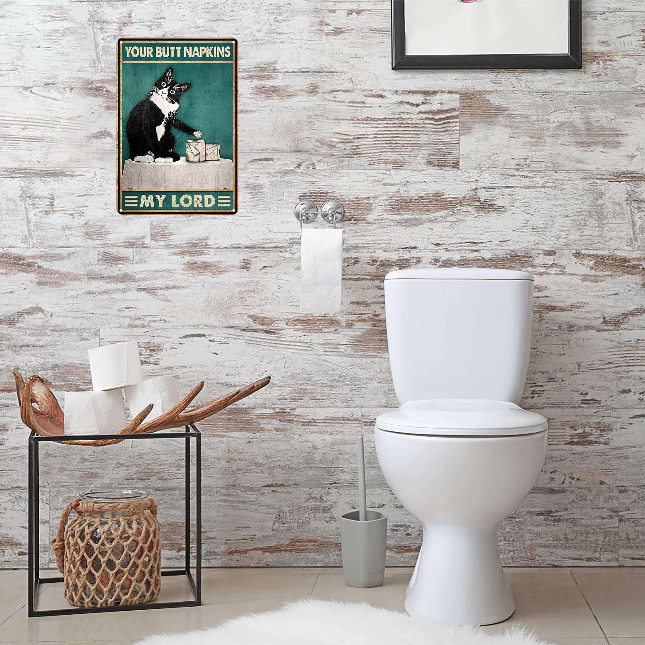 Crazysign Funny Cat Bathroom Toilet Decor Sign Tuxedo Cat Your Butt Napkin My Lord Tin Sign for Cat Lovers Gift 8x12 INCH (3055) - Image 5