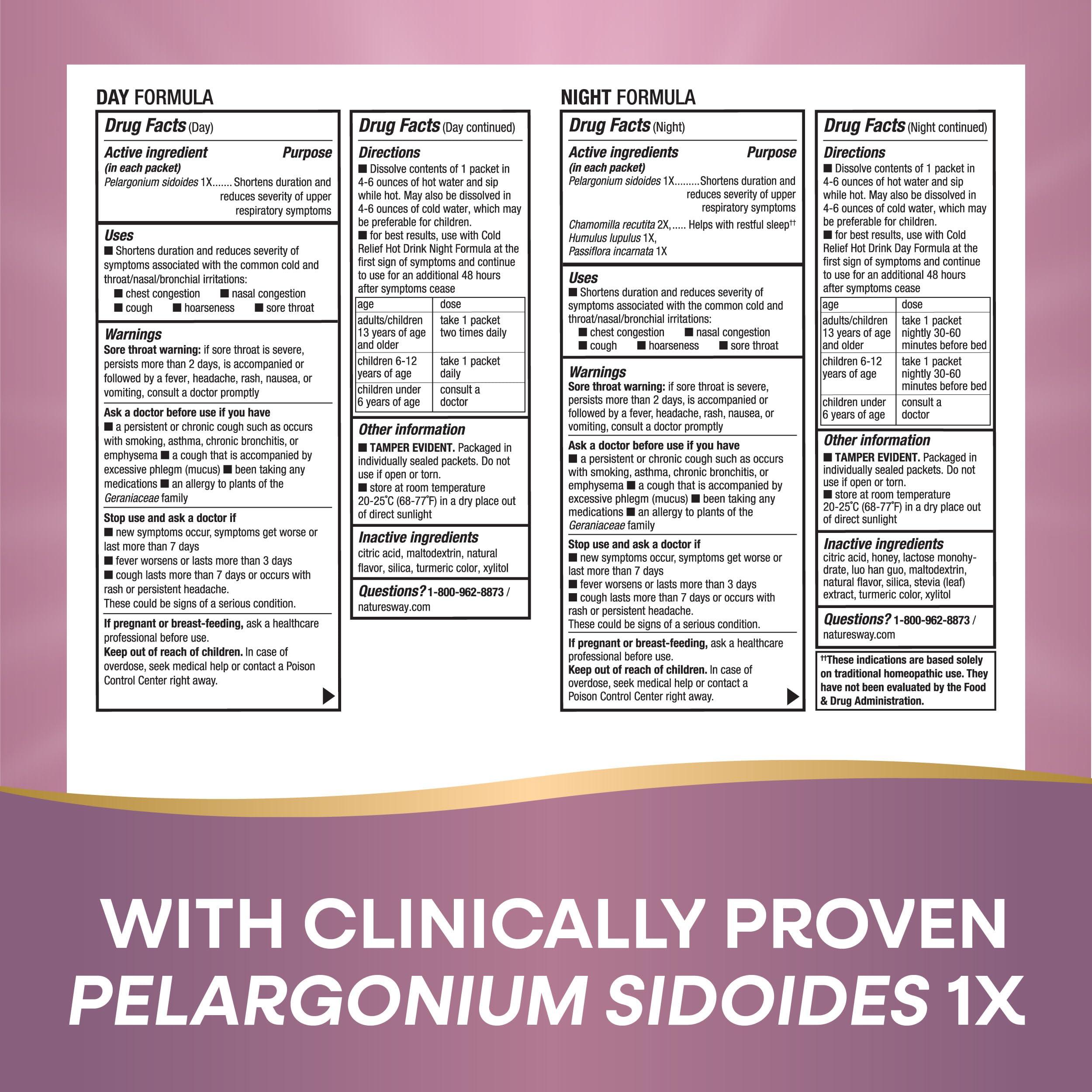 Nature's Way Cold Relief Hot Drink, Umcka, Homeopathic, Clinically Proven Pelargonium Sidoides 1X, for Cough, Congestion, Sore Throat, Stuffy Nose, Day & Night Formula, 12 Packets (Packaging May Vary) - Image 5