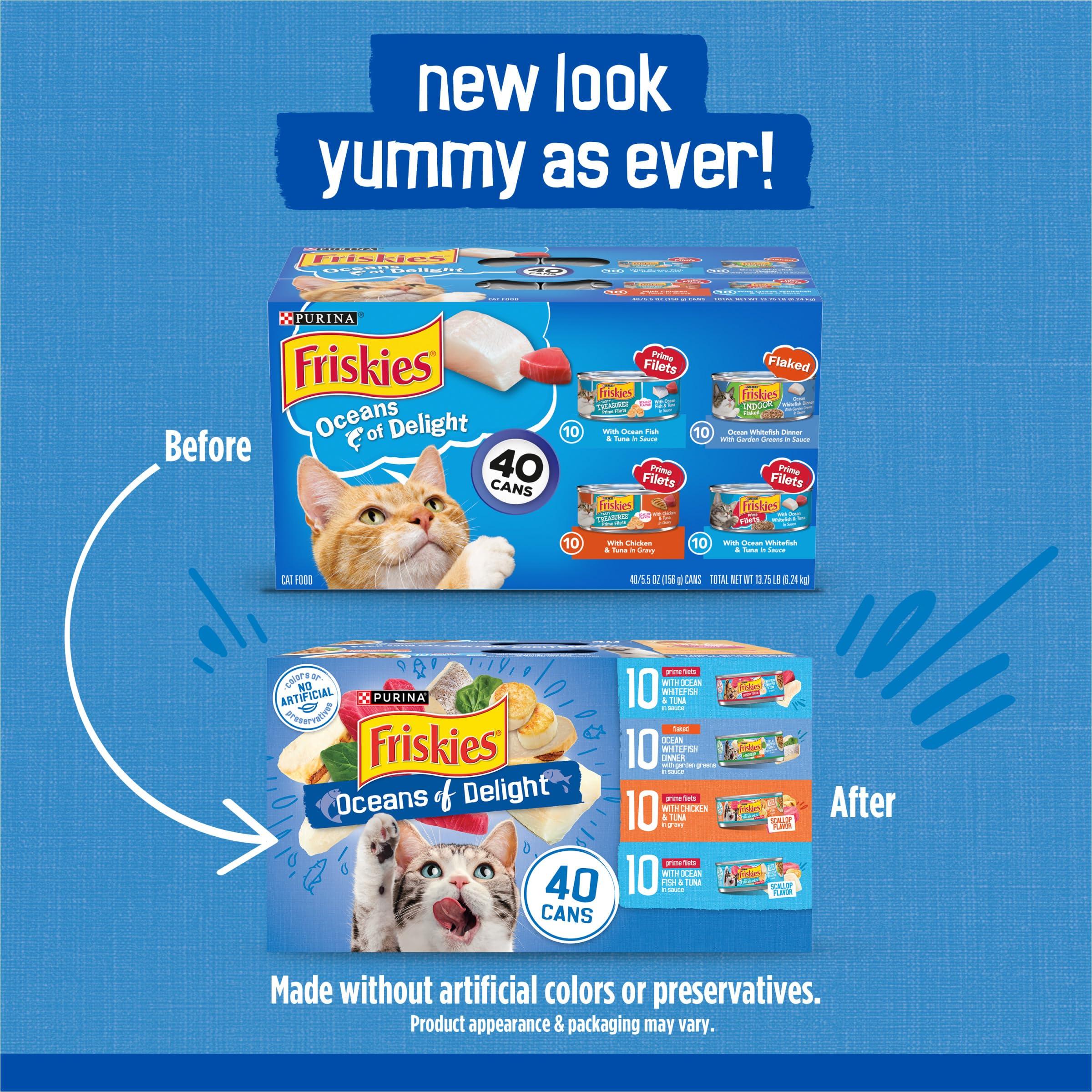 Purina Friskies Wet Cat Food Variety Pack, Oceans of Delight Flaked and Prime Filets - (Pack of 40) 5.5 oz. Cans - Image 2