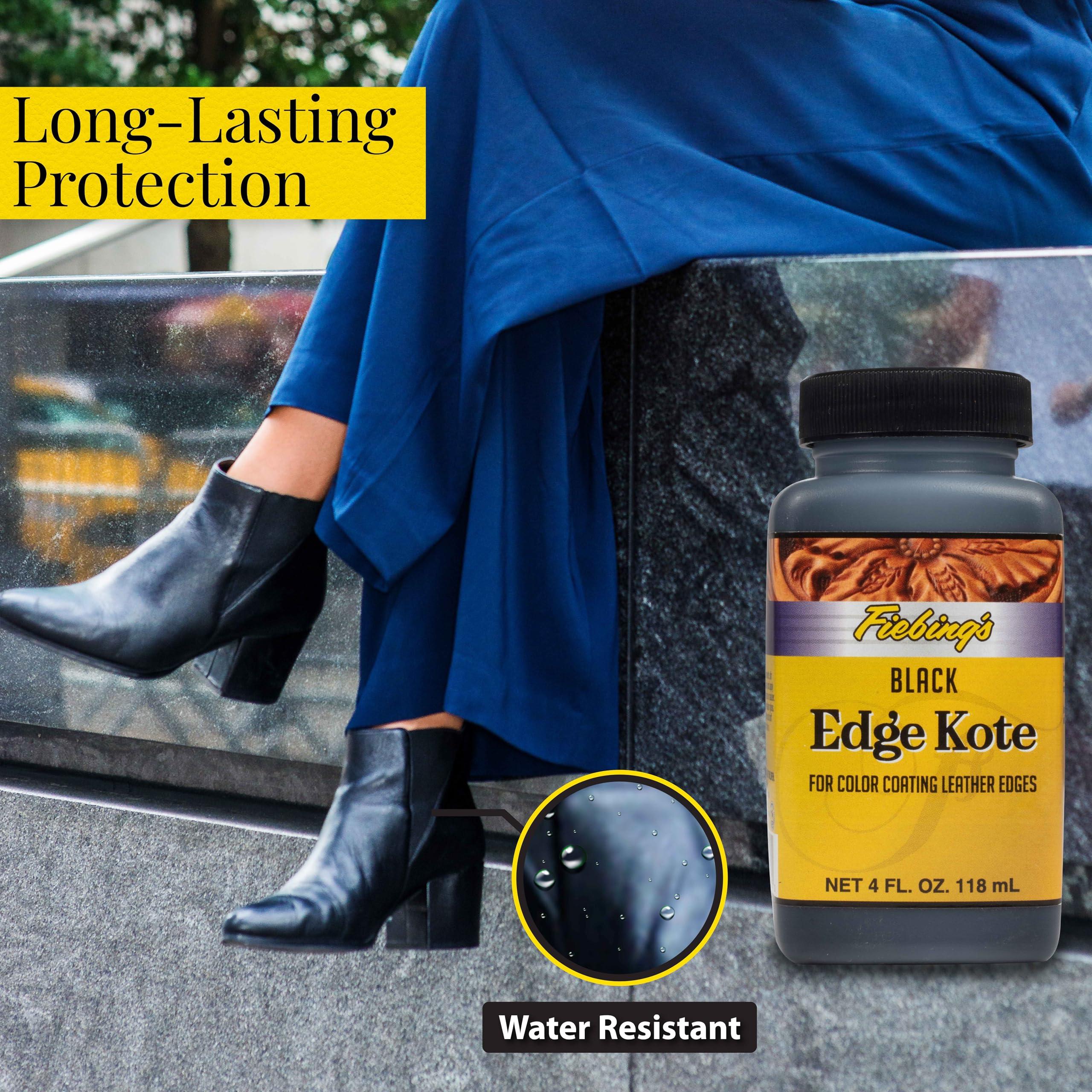 Fiebing's Edge Kote (4oz, Black) - Leather Edge Paint for Shoes, Furniture, Purses, Couches, Belts - Flexible, Water Resistant, Semi Gloss Color Coating Leather Dye to Protect Natural Edges - Image 3