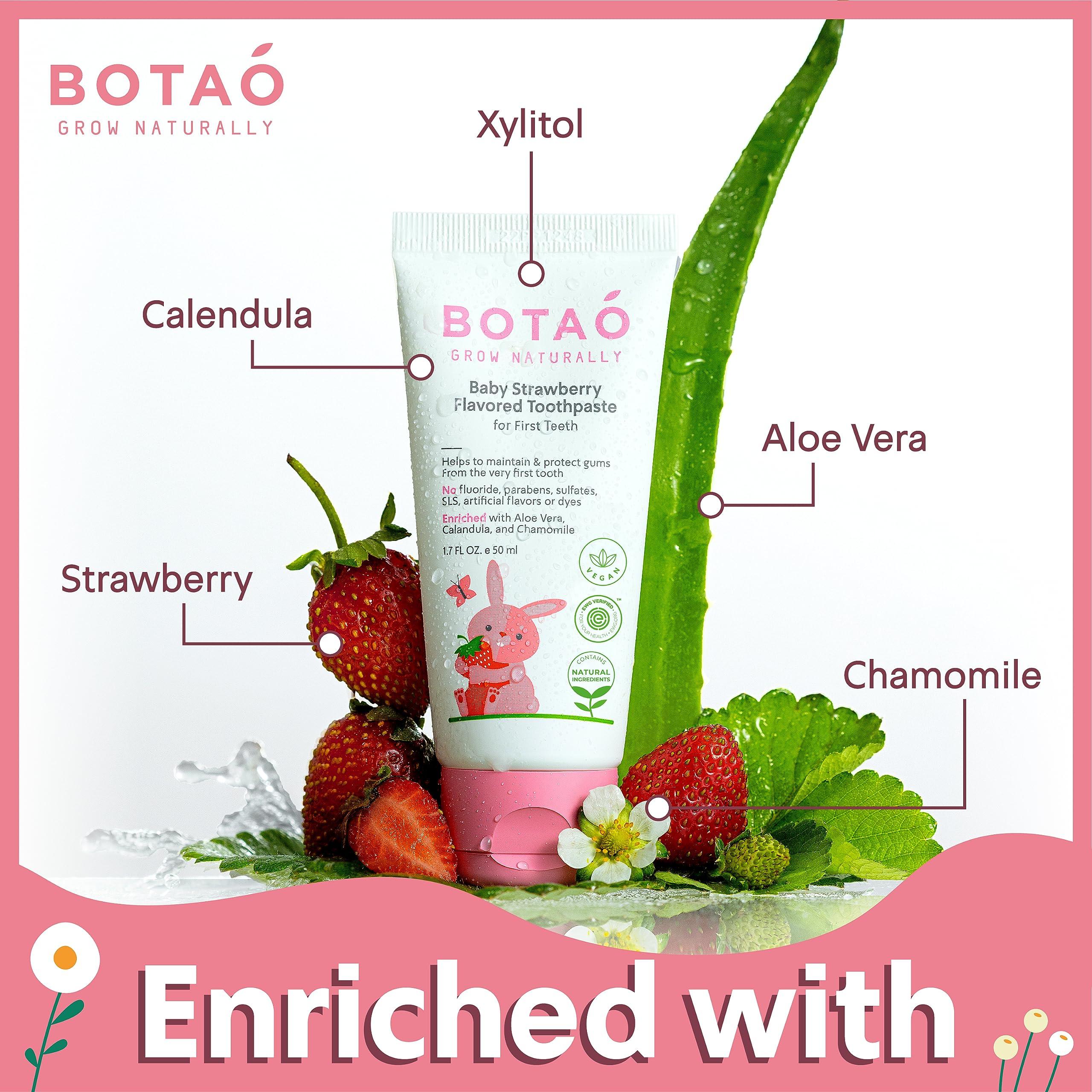 BOTAO Fluoride Free Baby Toothpaste | Strawberry Flavored - Organic Training Natural Toddler Toothpaste for Toddlers | EWG Verified, Vegan, SLS Free, Safe to Swallow, Aloe Vera -1.7Oz - Image 4