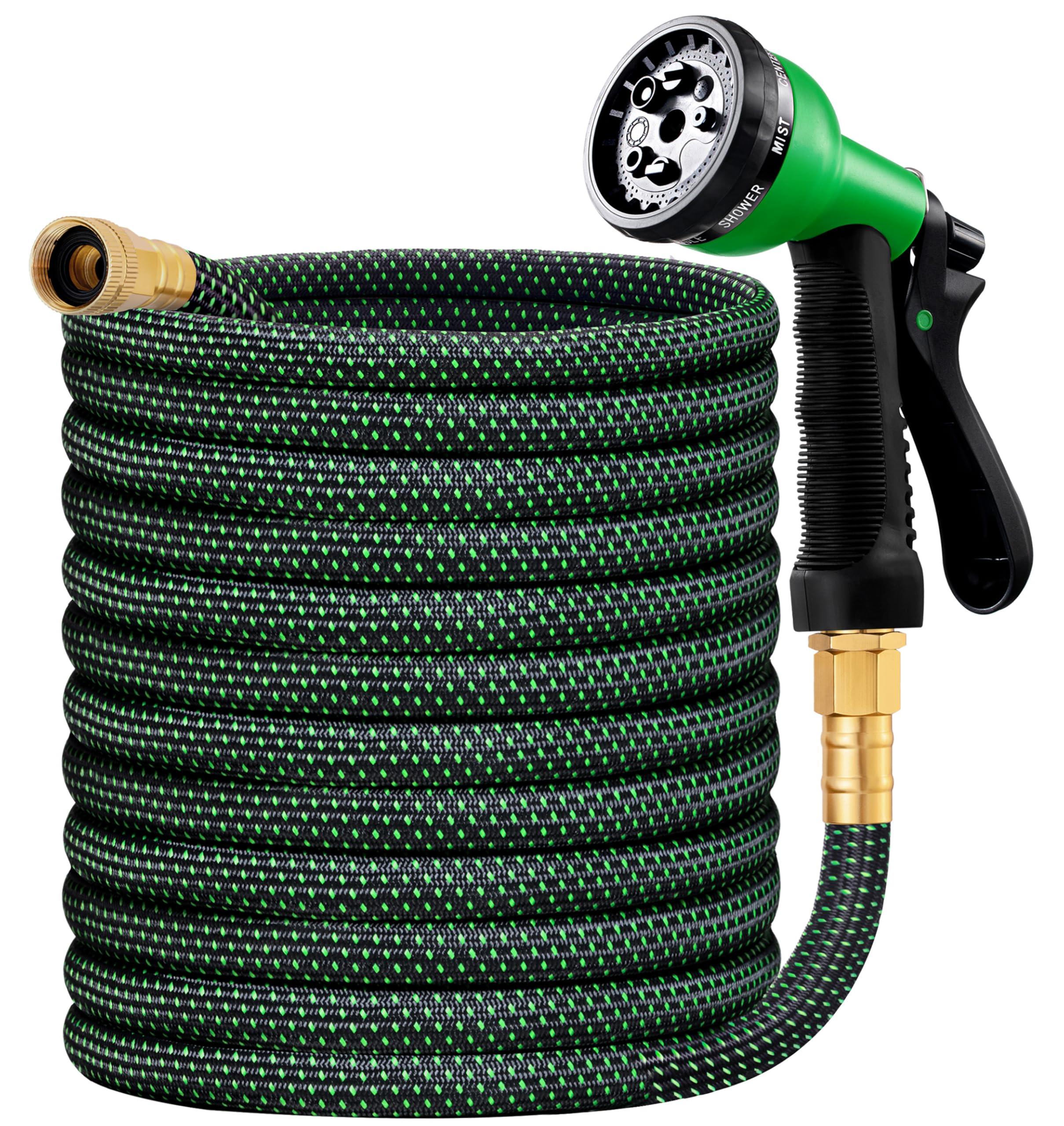 HBlife Garden Hose 50ft, Non Expandable Water Hose with 8 Watering Spray Nozzle, Flexible Lightweight Hose for Yard, Lawn, Car Wash and Outdoor