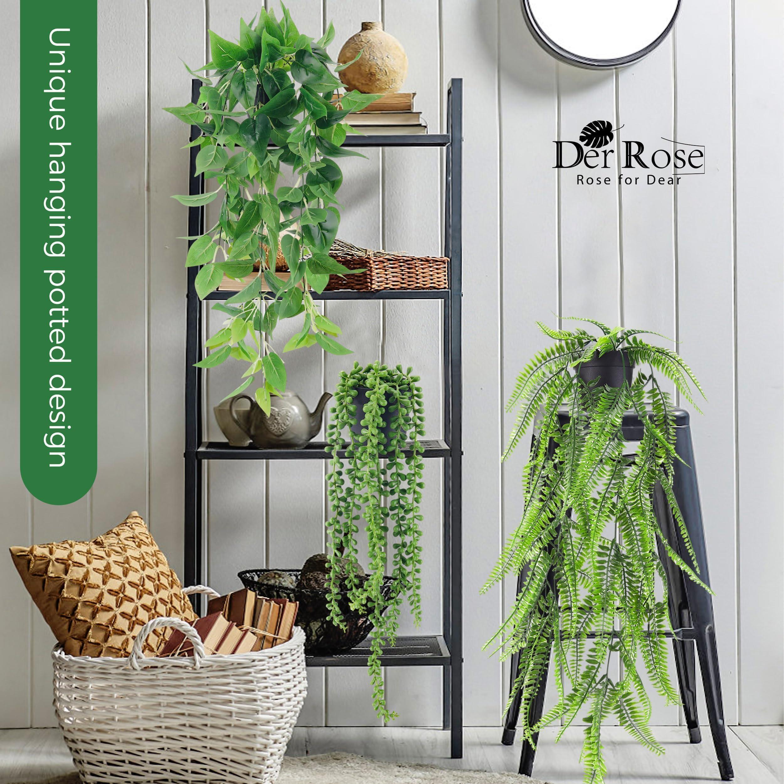 Der Rose 4Pcs Fake Plants Hanging Artificial Ivy Vine Faux Eucalyptus Hanging Plants, Boston Fern, String of Pearls for Living Room Bedroom Boho Wall Shelf Indoor Outdoor Decor - Image 7