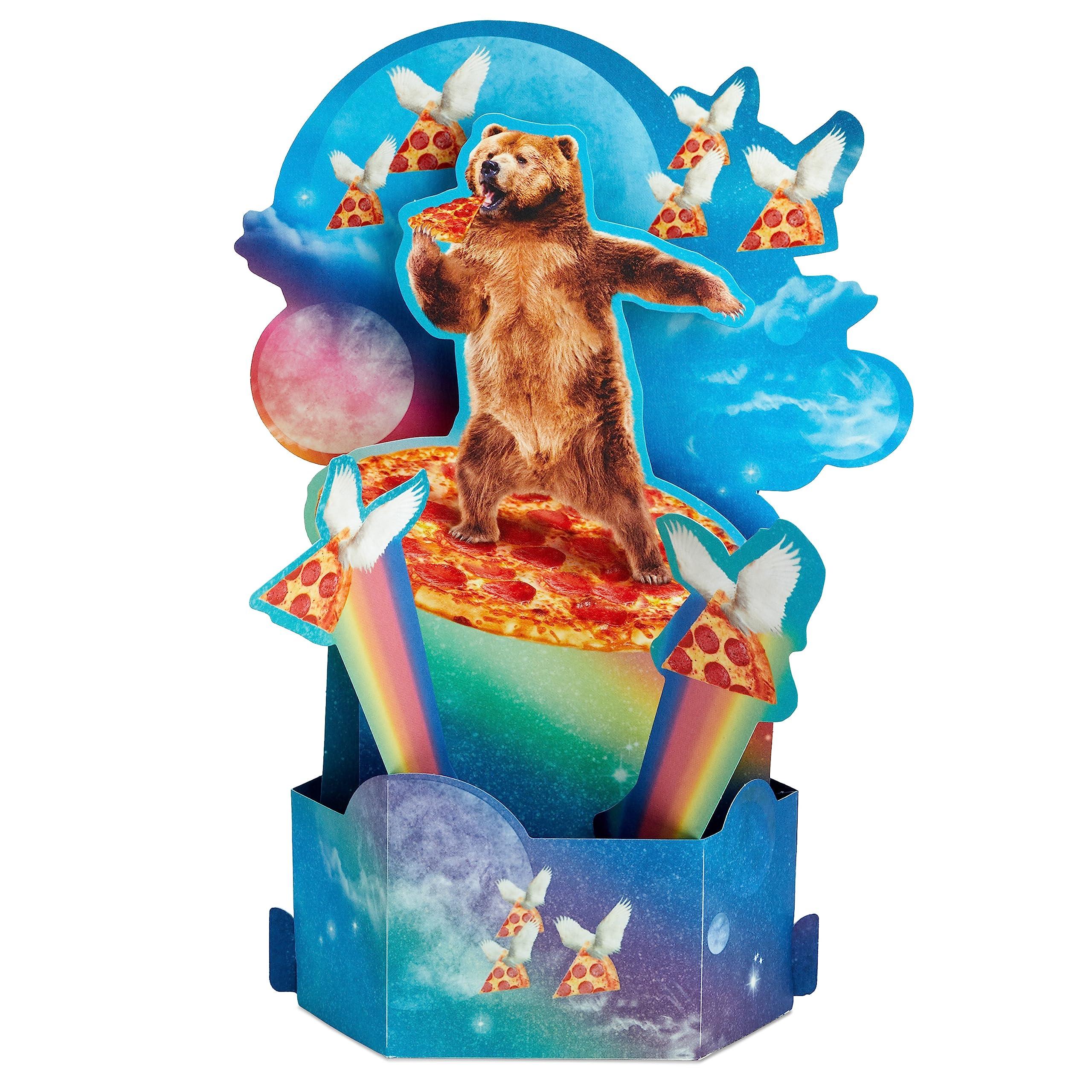 Hallmark Funny Pop Up Birthday Card for Him (Pizza Bear) Paper Wonder Shoebox 3D Card - Image 2