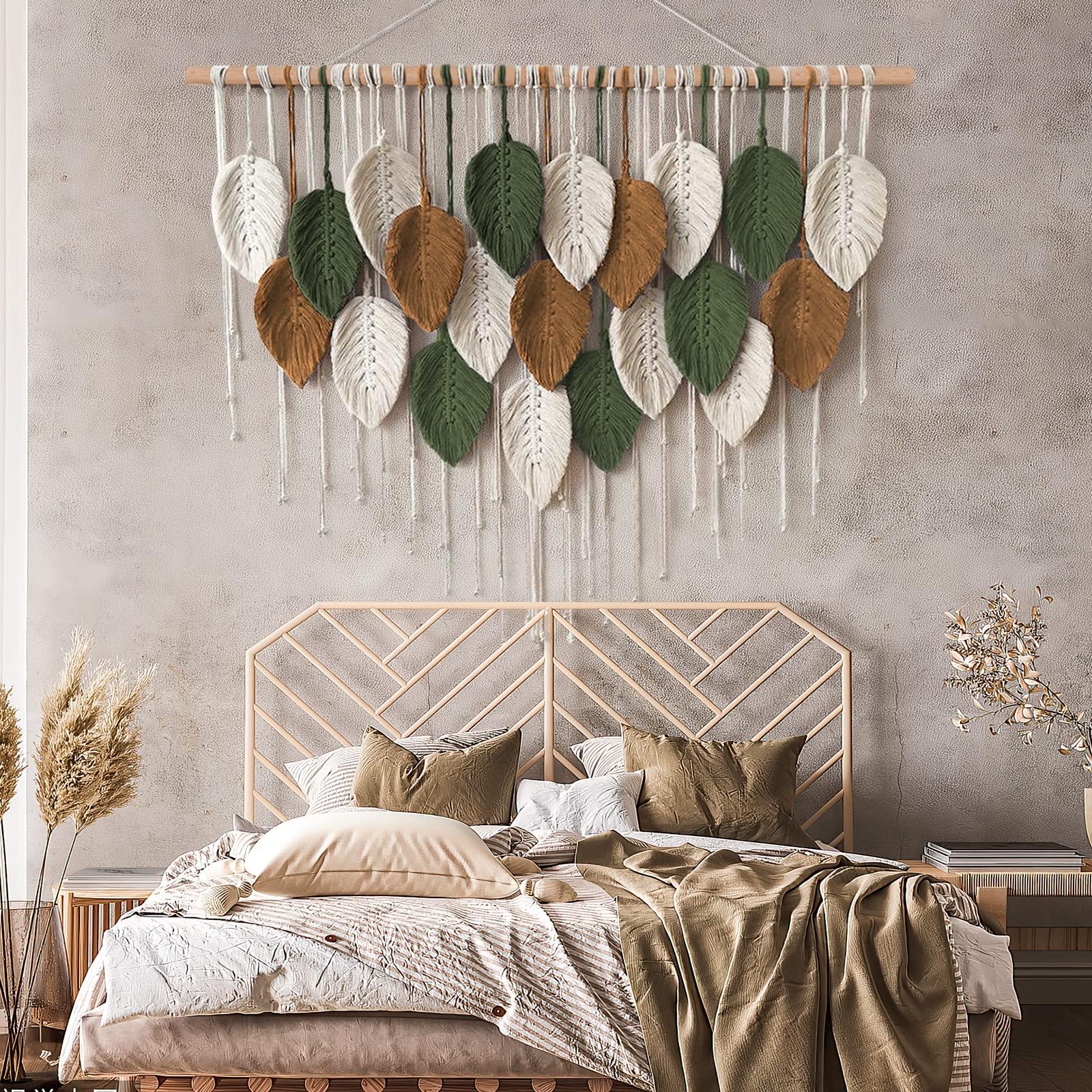 KHOYIME Large Macrame Wall Hanging Boho Woven Tapestry, Chic Home Decor Modern Bohemian Handmade Leaf Feather Wall Art Decorations for Apartment Dorm Living Room Bedroom Nursery Backdrop 39"W X 29.5"L - Image 5