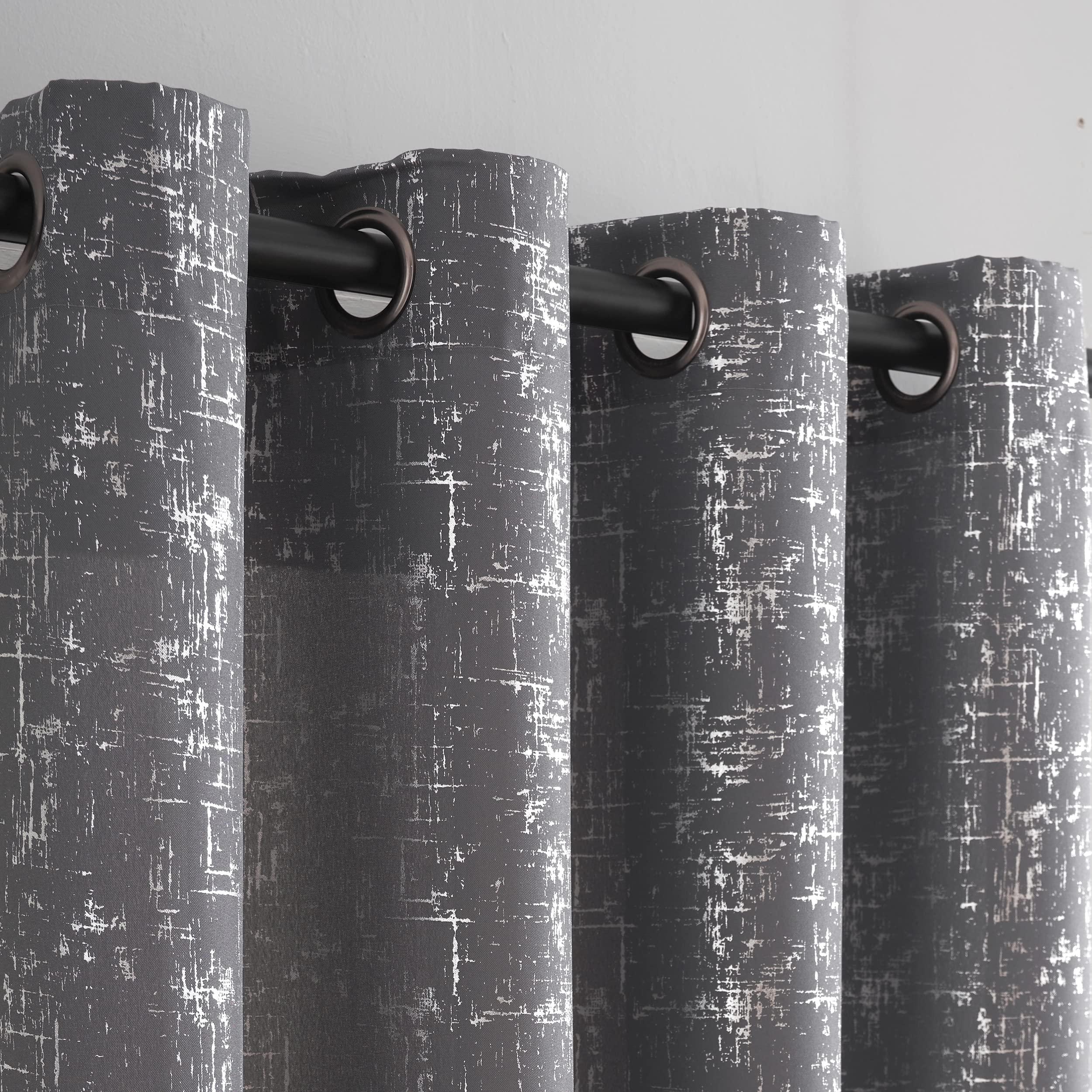Taisier Home Soft Grey & Silver Geometric Dots Curtains 108" - Extra Long Light Filtering Drapes, Set of 2 Silver Foil Print Linen Textured Panels for Living Room Bedroom - Image 4