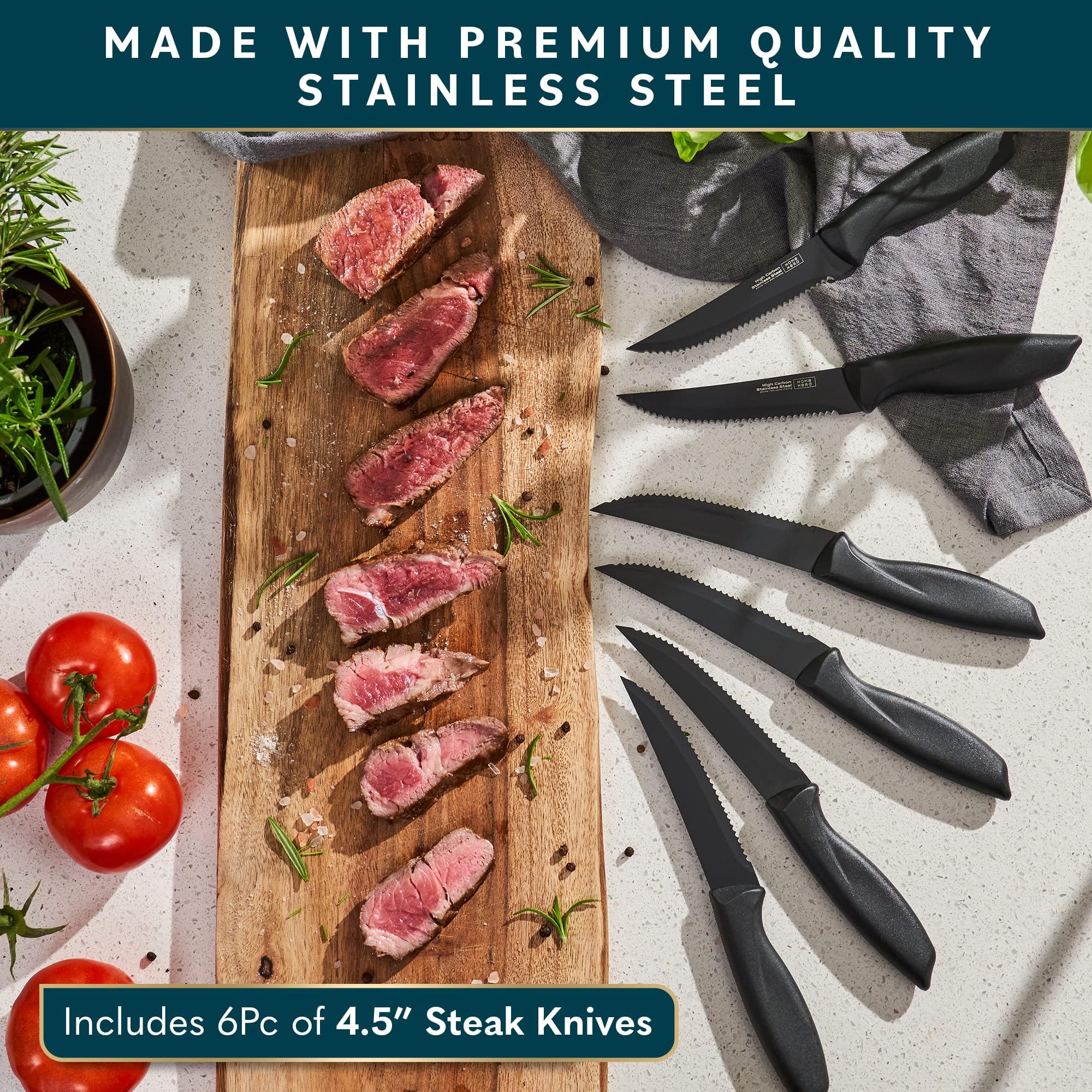 Home Hero Kitchen Knife Set with Sharpener - High Carbon Stainless Steel Knife Block Set with Ergonomic Handles (20 Pcs - Black) - Image 4