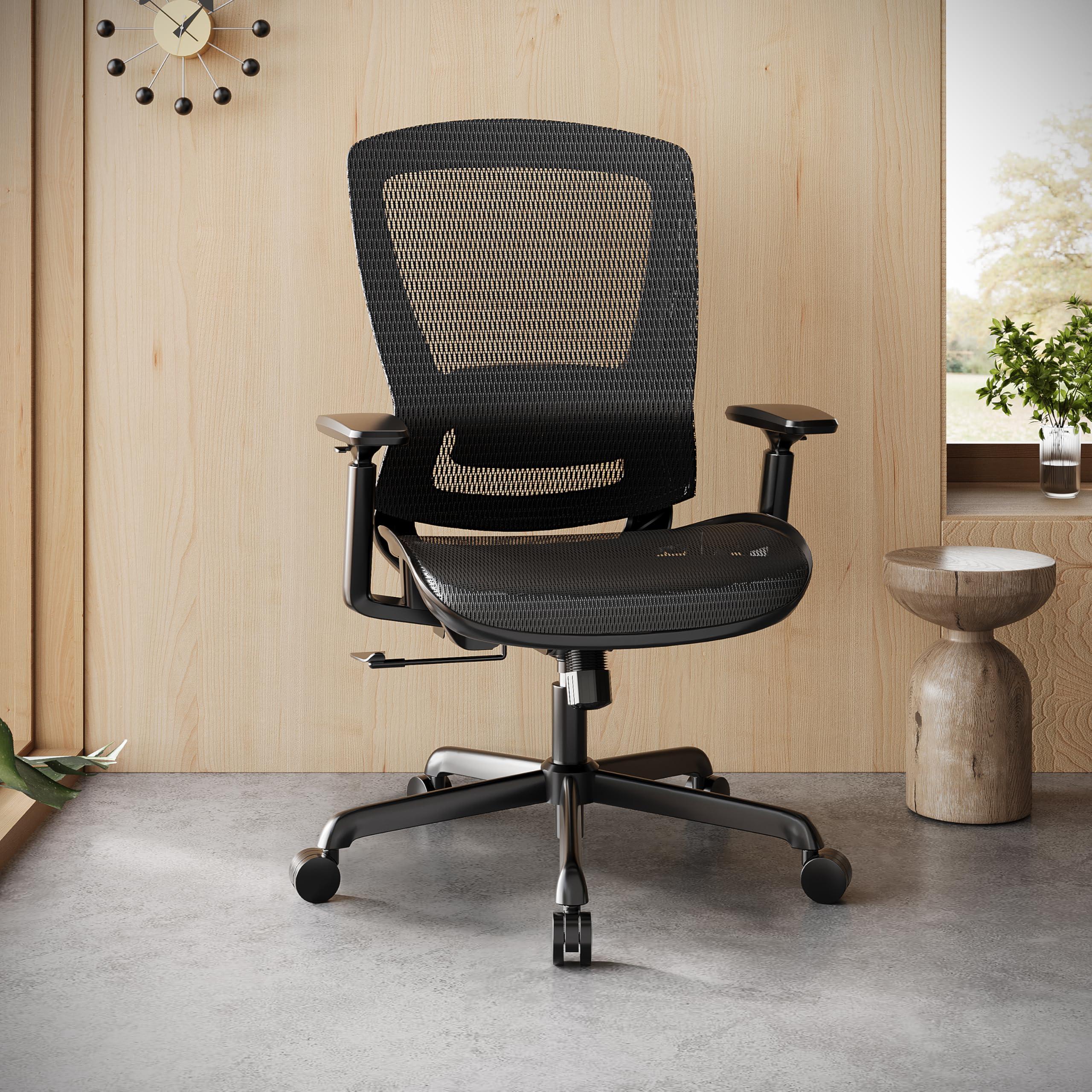 ELABEST Mesh Office Chair,Ergonomic Computer Desk Chair,Sturdy Task Chair- Adjustable Lumbar Support & Armrests,Tilt Function,Comfort Wide Seat,Swivel Home Office Chair (Black) - Image 2