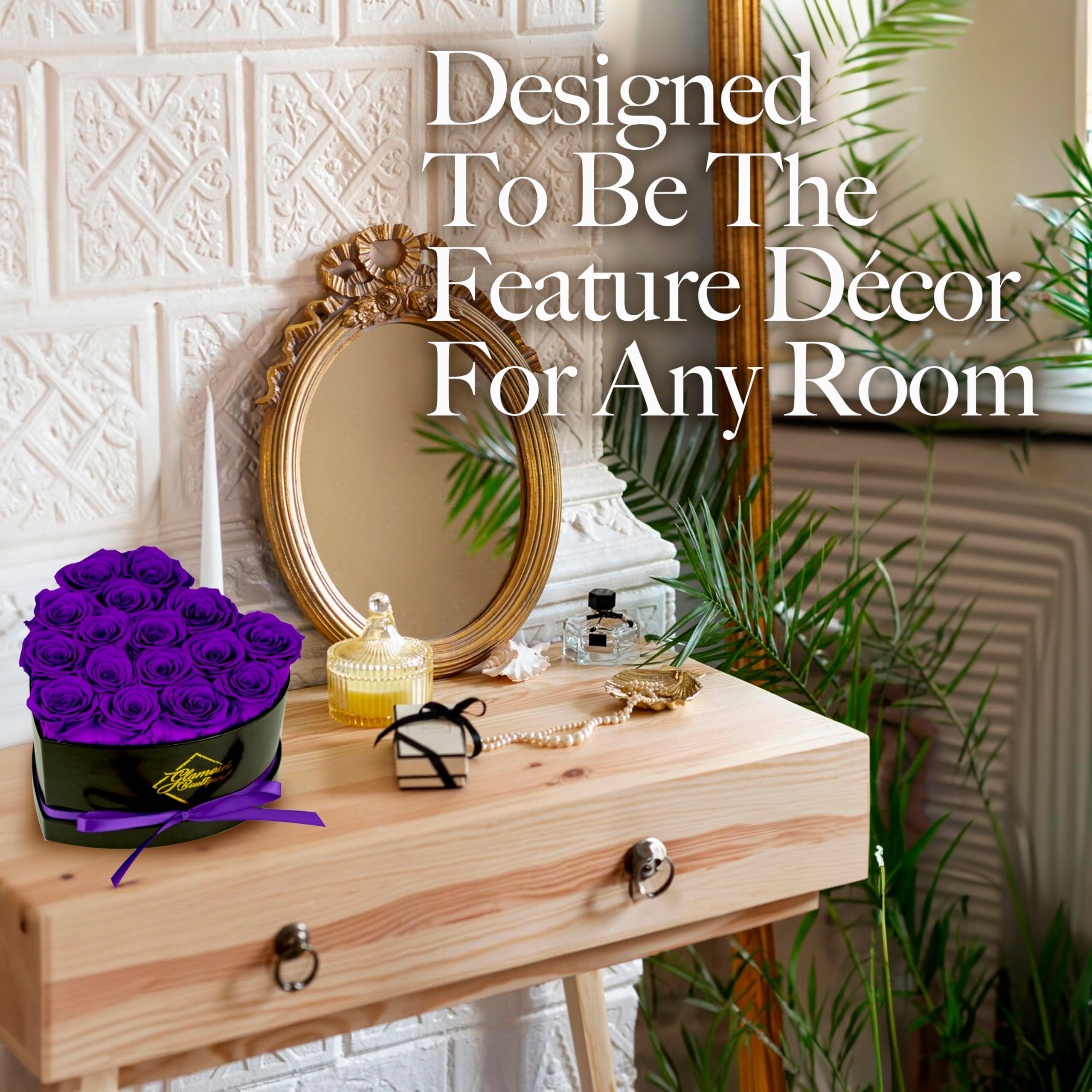 GLAMOUR BOUTIQUE 16 Flower Forever Heart Shape Box - Preserved Roses Gift for Her, Preserved Flowers, Purple - Image 5