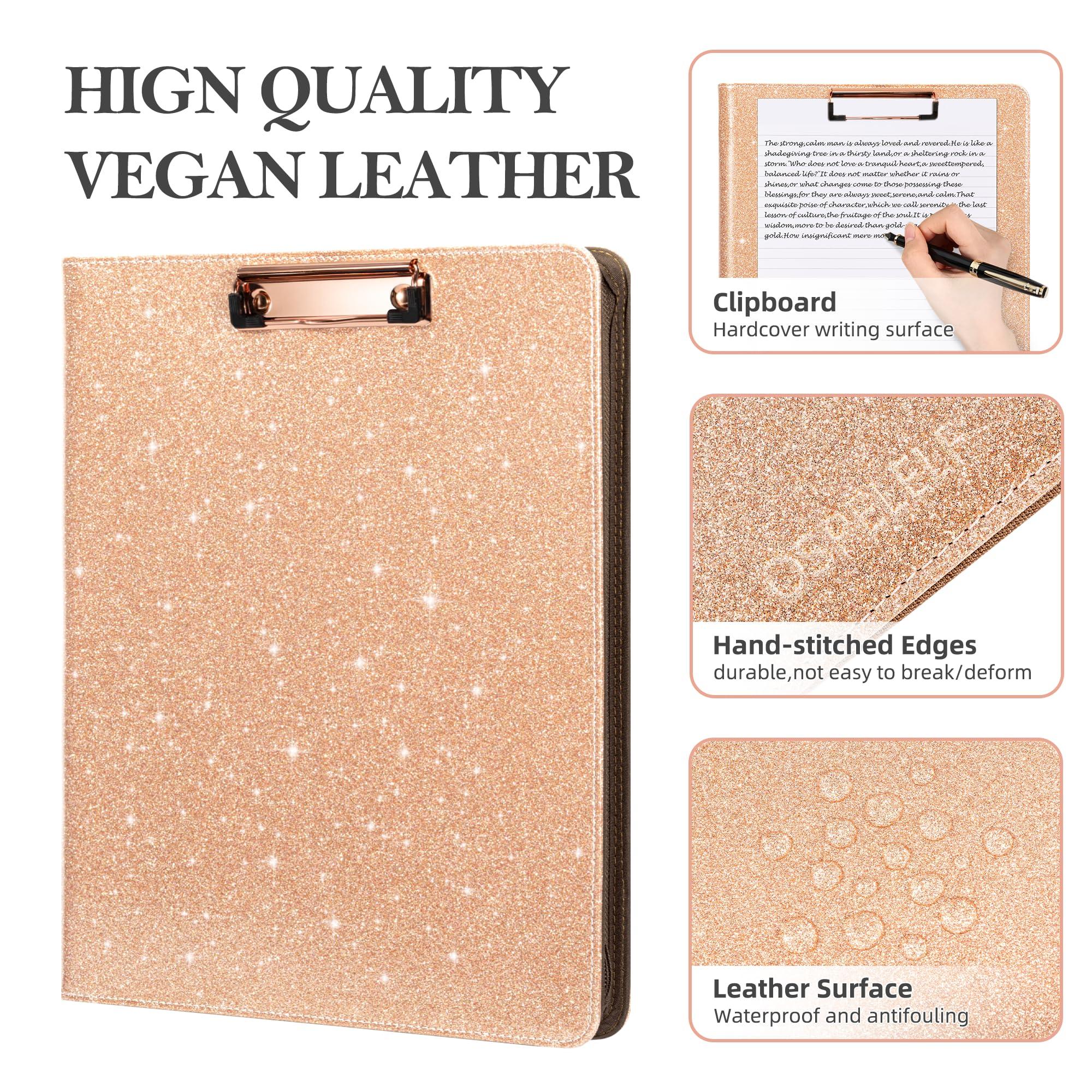 Ospelelf Clipboard with Storage, 3 Ring Binder with Zipper, Leather Padfolio Portfolio Folder, Calculator, 12.1” Tablet Sleeve, 5 Dividers with Pocket|Refillable Notepad, Card Slot (Rose Gold) - Image 5