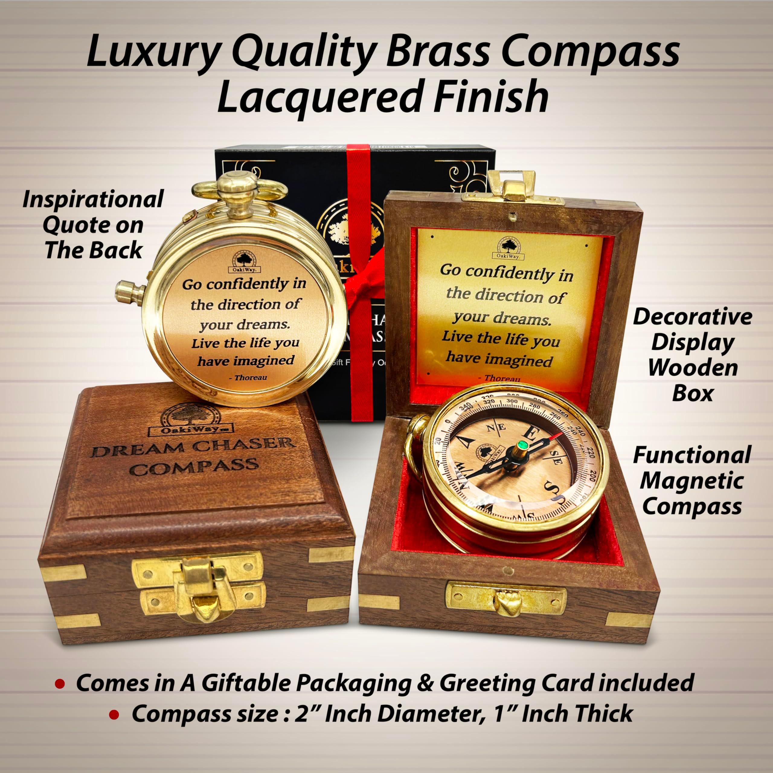 The Dream Chaser Compass in Wooden Box - 2025 Graduation Gifts for Him, College, High School, Birthday Gift Idea for Son, Boys, Daughter - Greeting Card Included, Inspirational, Motivational Present - Image 2