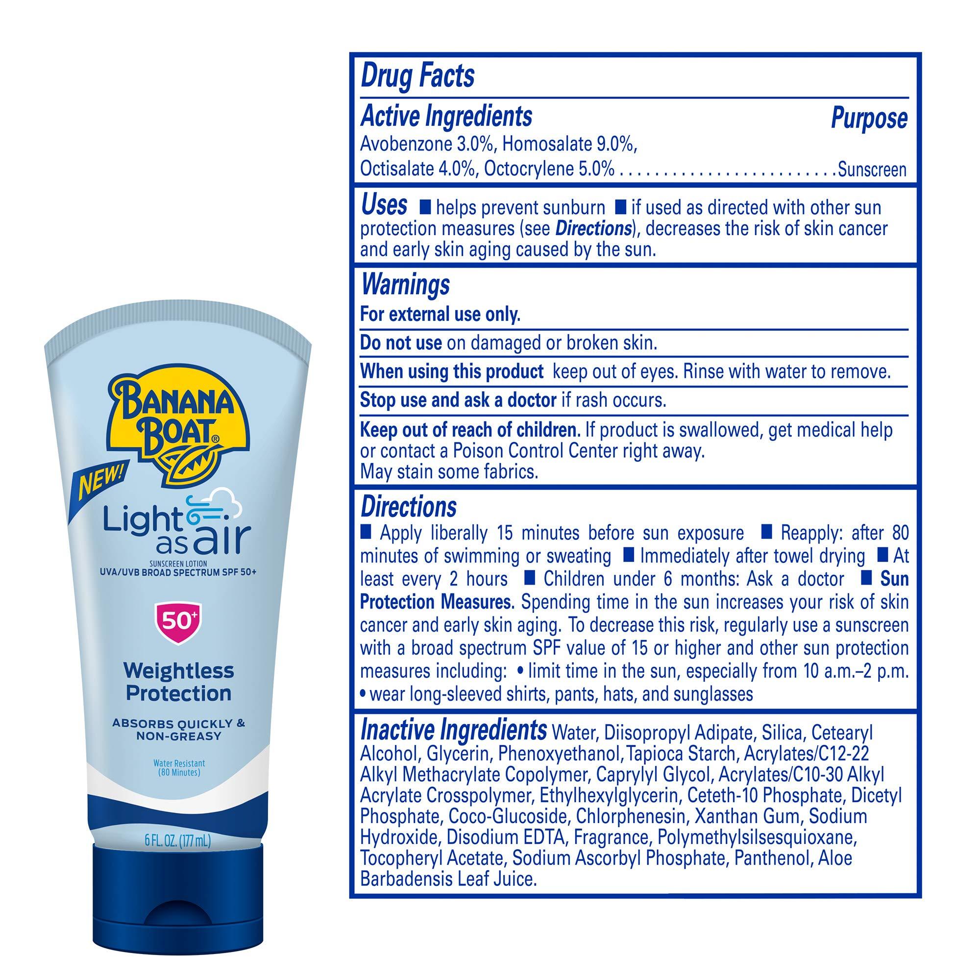 Banana Boat Light As Air Sunscreen Lotion SPF 50 Twin Pack | Lightweight & Non-Greasy Lotion Sunscreen SPF 50, Sunblock, Oxybenzone-Free, 6oz each - Image 2