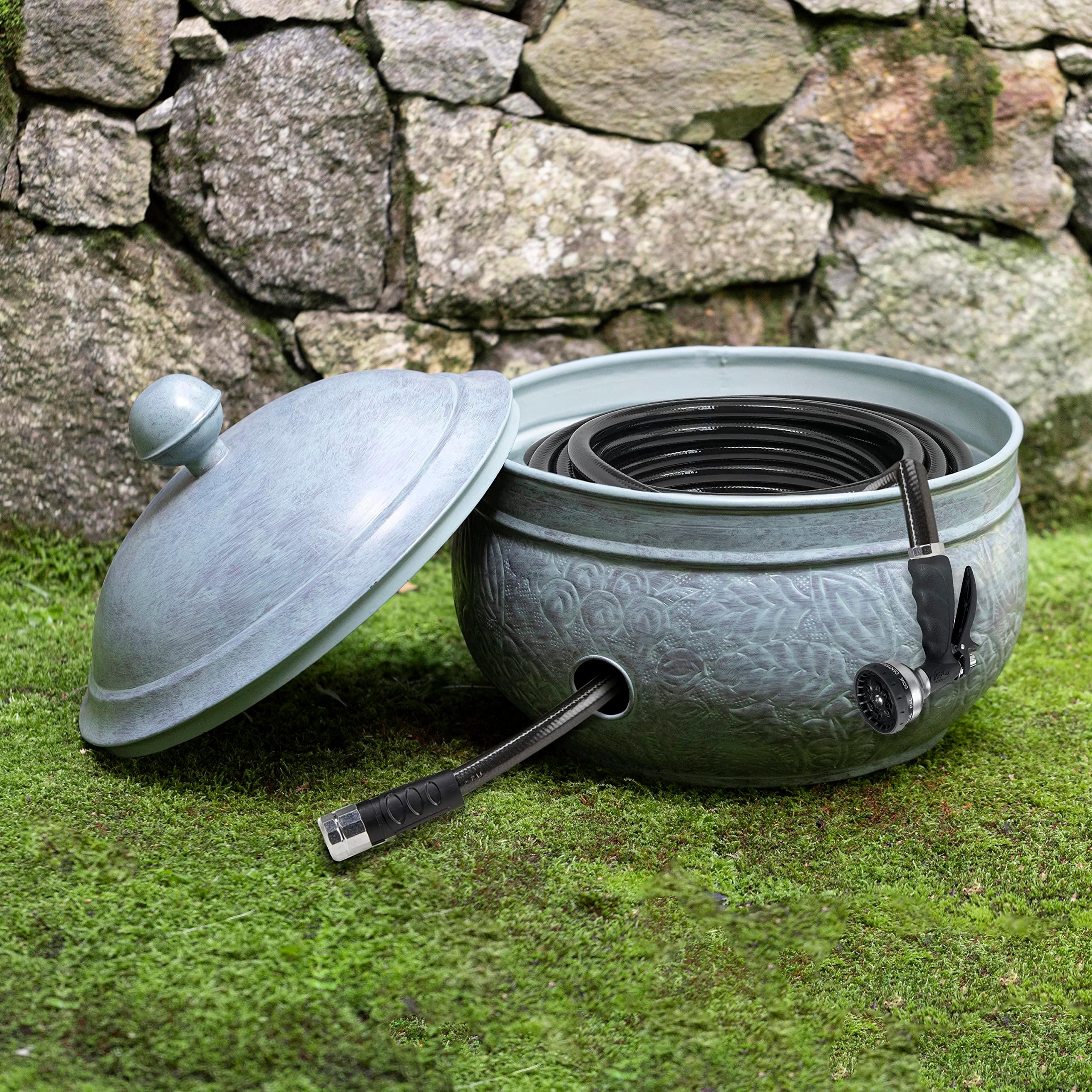 Good Directions 457-458 Key West Garden Hose Holder Pot, Large Capacity, Blue Verde Finish - Image 6
