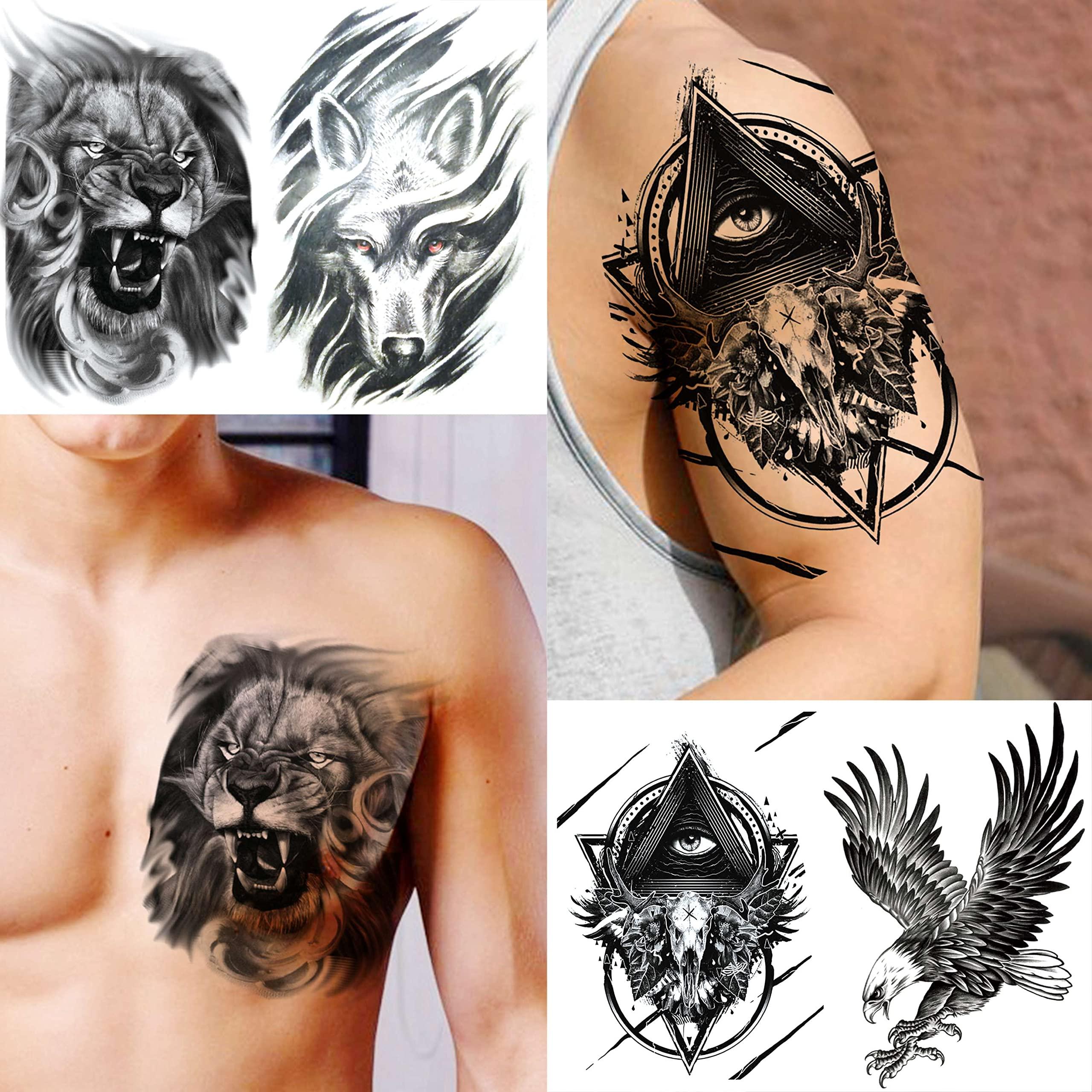 VANTATY 50 Sheets Black Temporary Tattoos For Men Adults Ealge Dragon Lion Wolf Animals For Women Neck Arm Thigh, Fake Small Skull Tattoo Sticker For Kids Children Boys Girls Tatoos - Image 7