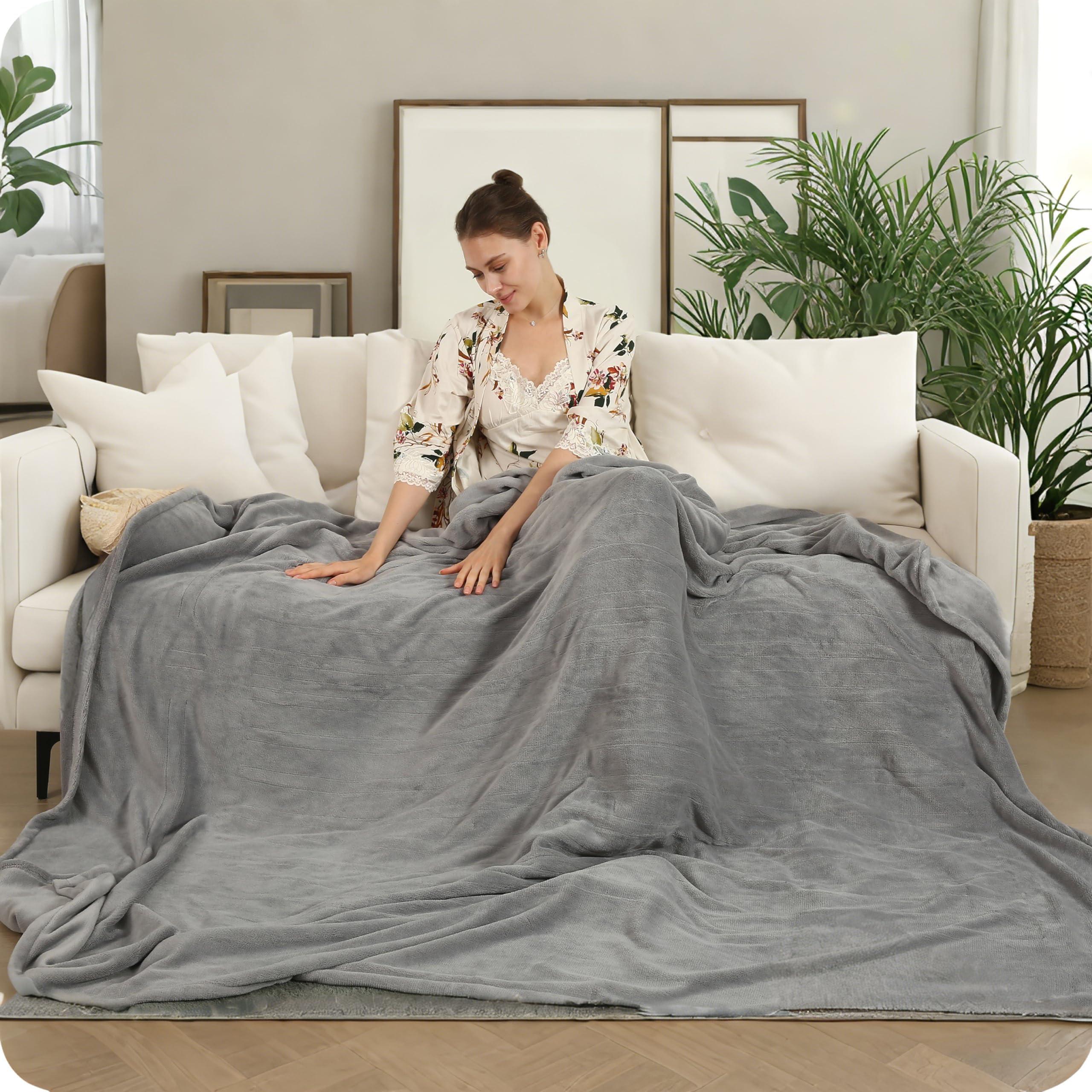 Electric Heated Blanket 72"x84" Full Size with 4 Heating Levels and 10 Hours Auto-Off Large Oversized Heating Blanket with Soft Plush Fabric for Bedding - Gray