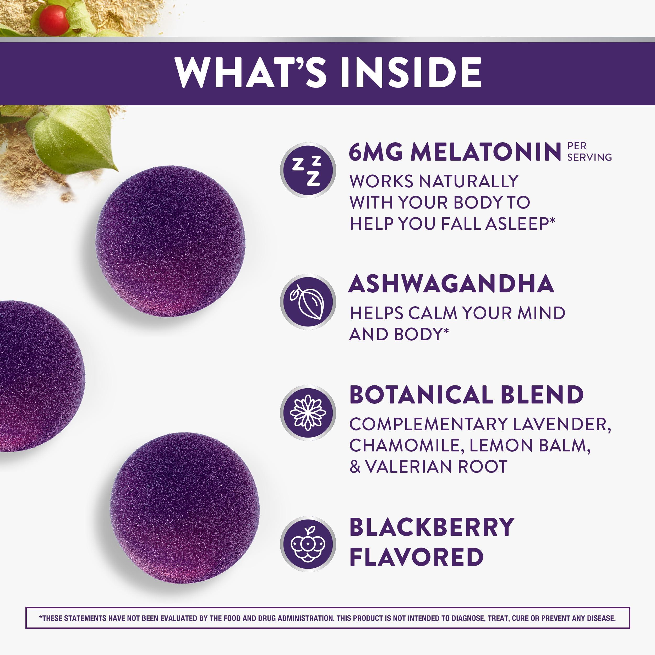 ZzzQuil PURE Zzzs Triple Action, Melatonin Gummies, Melatonin 6mg, 3X Melatonin, Sleep Aid with Ashwagandha, Calm Mood, Antioxidant Action, Sleep Aids for Adults, 60 Sleep Gummies - Image 2
