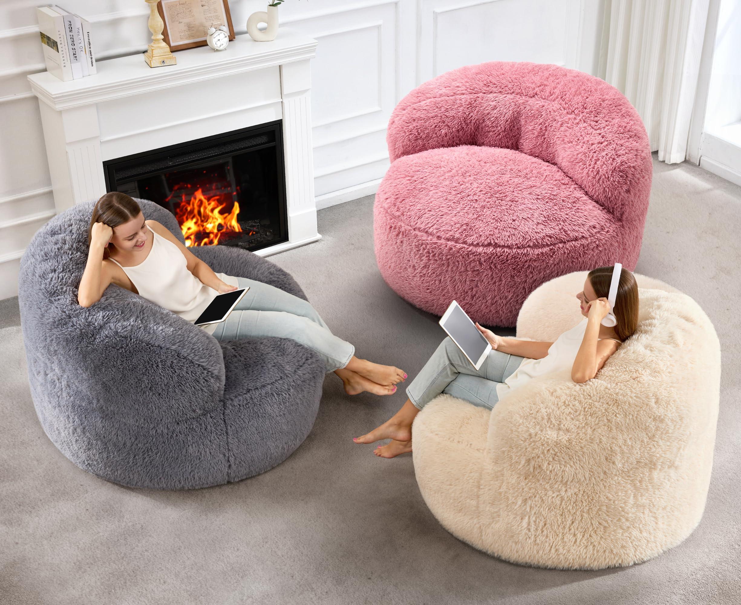 Hobestluk Bean Bag Chair Giant Bean Bag Chairs for Adults Big Adult Bean Bag Chair with Foam Filler Large Beanbags with Stuffed Back Lazy Sofa, White-Oversize - Image 6