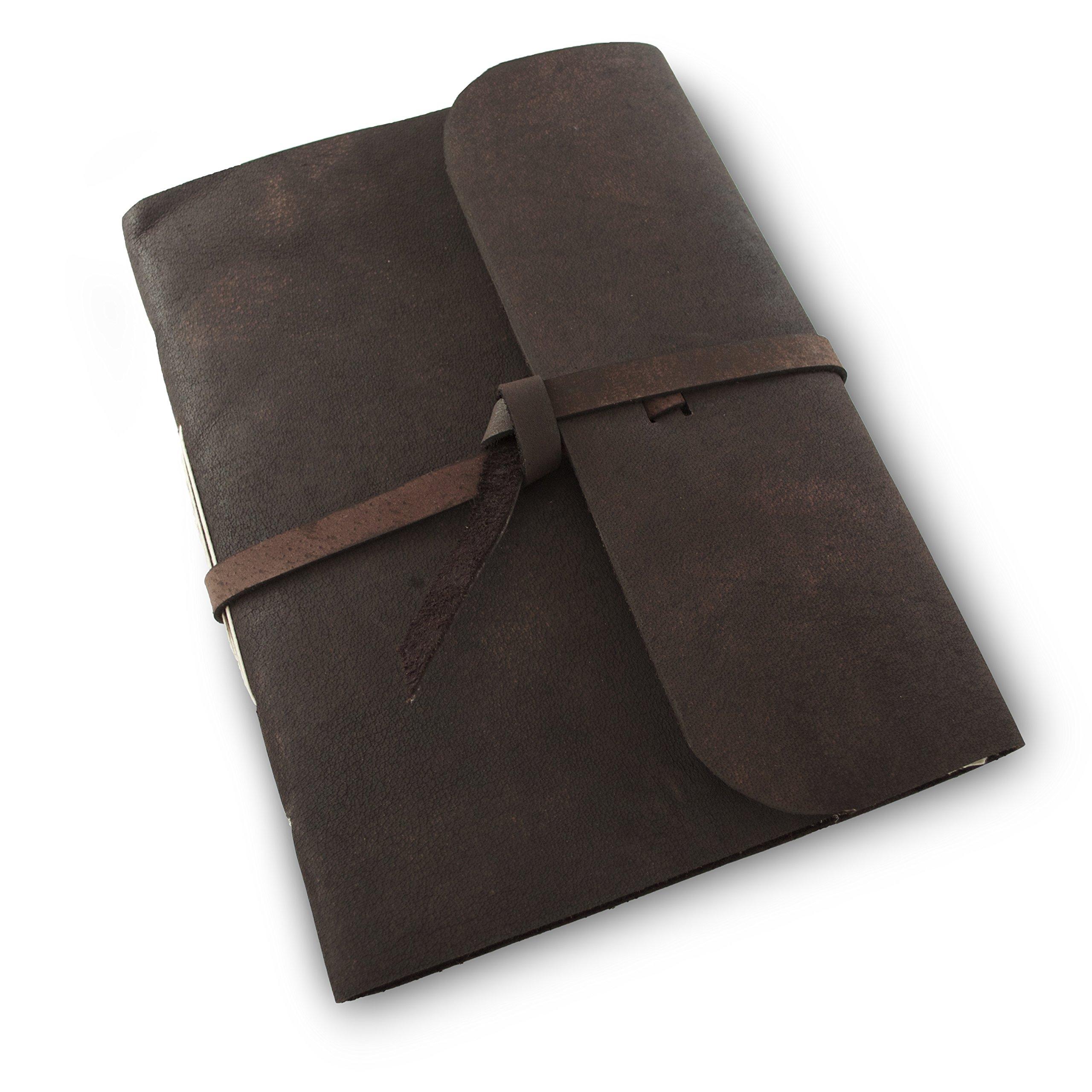 Kathmandu Valley Co. Everest Explorer Vintage Leather Travelling Journal with Rustic Handmade Deckle-edge Lokta Paper, Made in the Himalayas of Nepal, 8x10 inches (Extra Large)