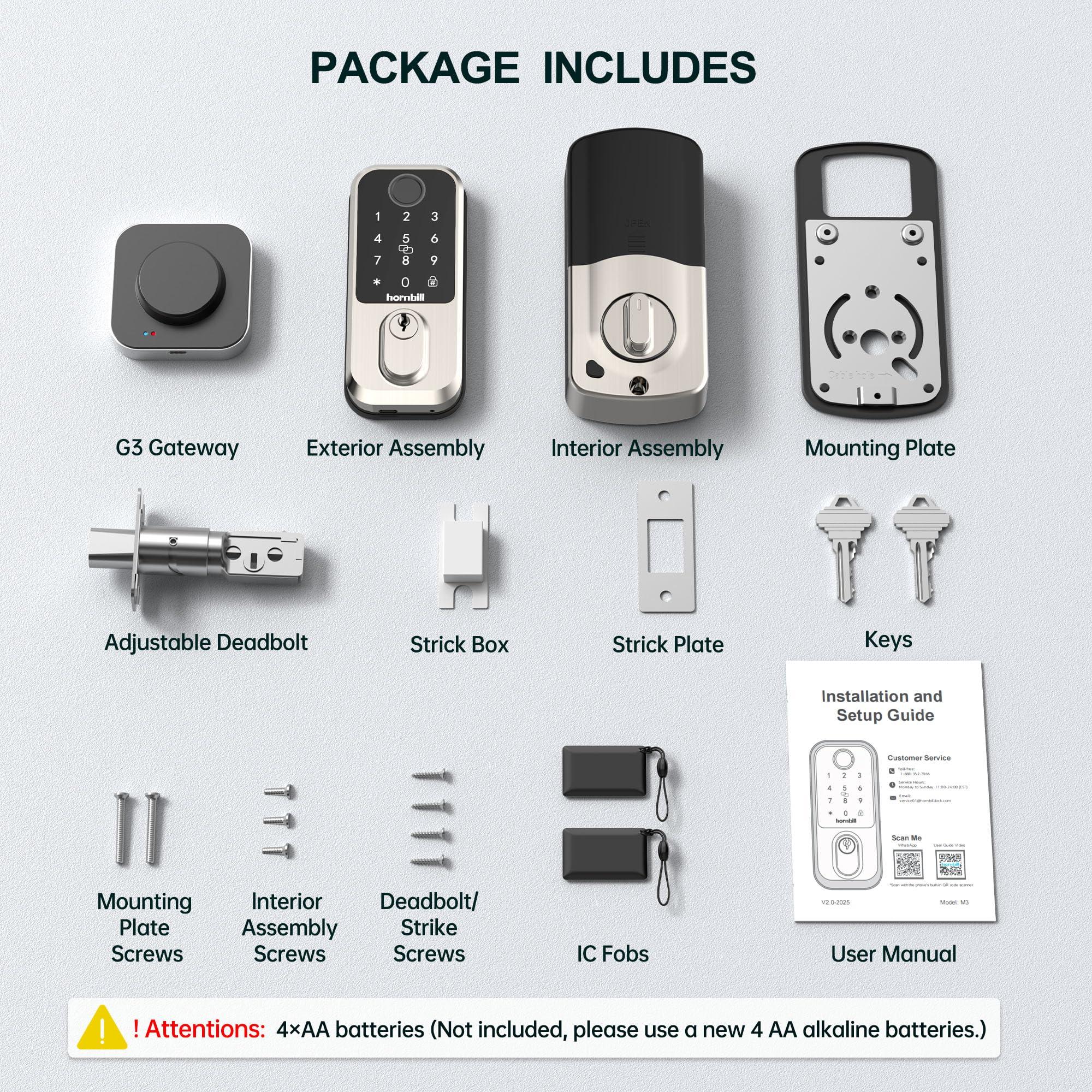 Wi-Fi Smart Deadbolt Keyless Entry: 9-in-1 Hornbill Smart Lock for Front Door, Smart Deadbolt Lock, Electronic Keypad Code Fingerprint Unlock, Works with Alexa for Home Office Hotel, Satin Nickel - Image 9