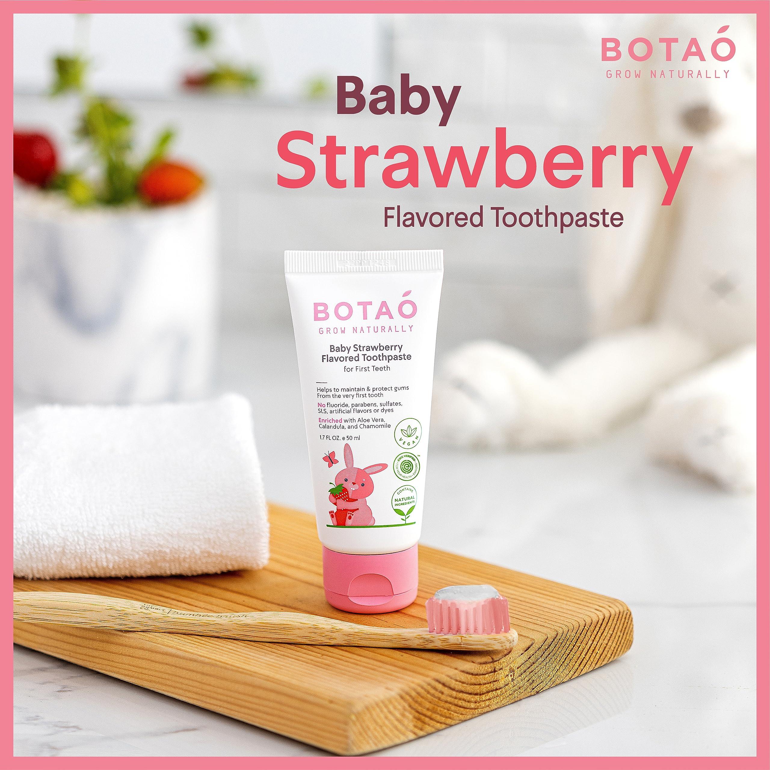 BOTAO Fluoride Free Baby Toothpaste | Strawberry Flavored - Organic Training Natural Toddler Toothpaste for Toddlers | EWG Verified, Vegan, SLS Free, Safe to Swallow, Aloe Vera -1.7Oz - Image 5