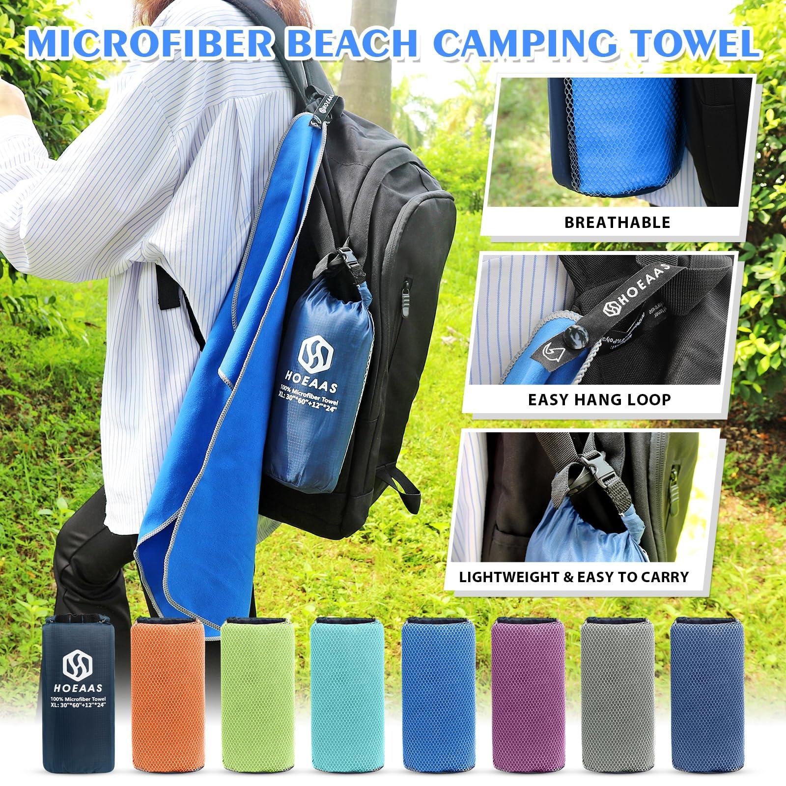 HOEAAS 2 Pack Microfiber Camping Towels, Quick Dry Towel, Super Absorbent Ultra Compact Travel Towel Soft Lightweight Sports Towel for Sweat Fast Drying Towels for Pool,Gym,Hiking,Backpacking,Fitness - Image 6