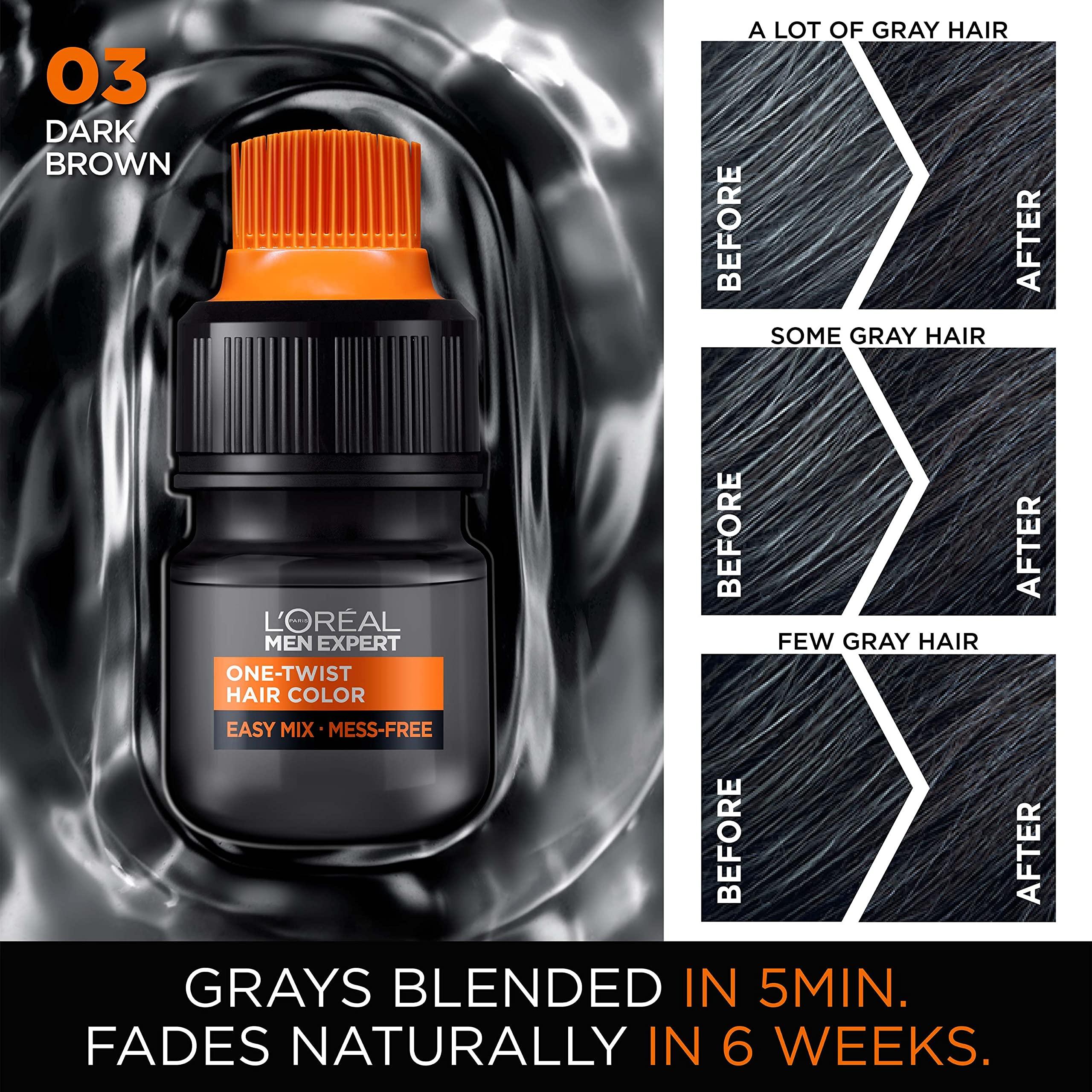 L’Oreal Paris Men Expert One Twist Mess Free Permanent Hair Color, Mens Hair Dye to Cover Grays, Easy Mix Ammonia Free Application, Dark Brown 03, 1 Application Kit - Image 5